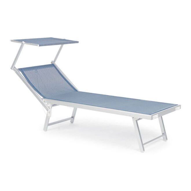 Set di 2 lettini prendisole TURQUETA in alluminio bianco e textilene blu, pieghevole