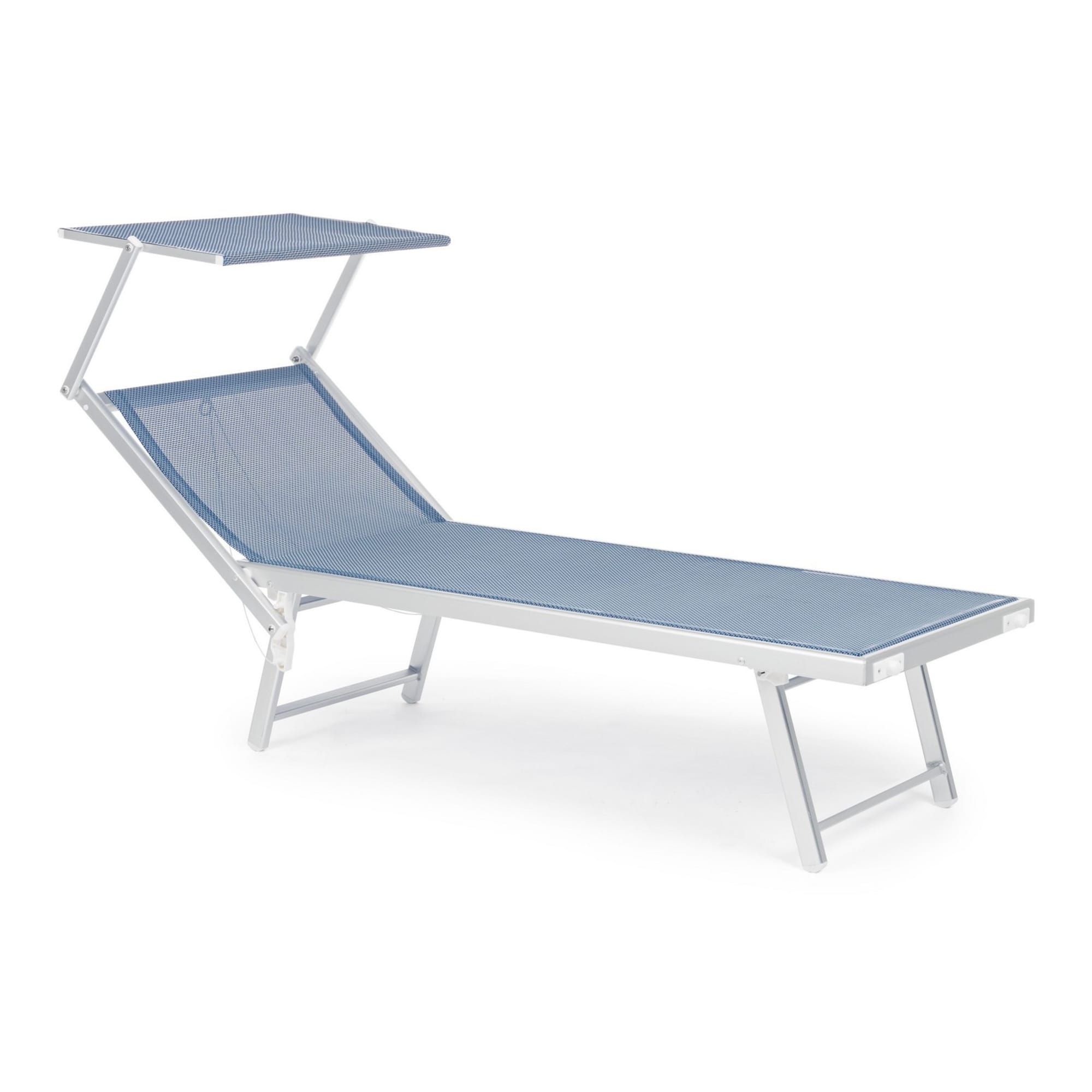 Set di 2 lettini prendisole TURQUETA in alluminio bianco e textilene blu, pieghevole