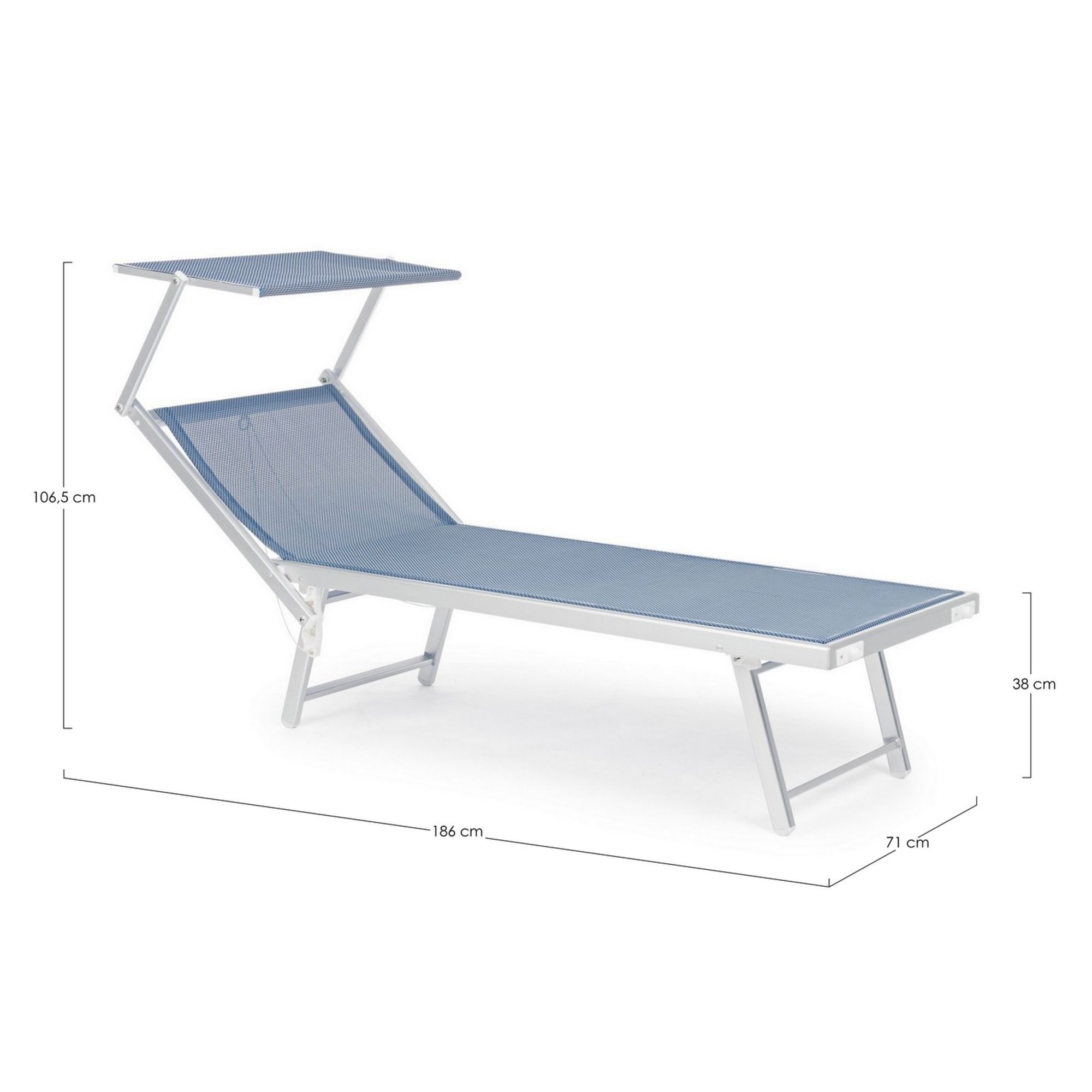 Set di 2 lettini prendisole TURQUETA in alluminio bianco e textilene blu, pieghevole