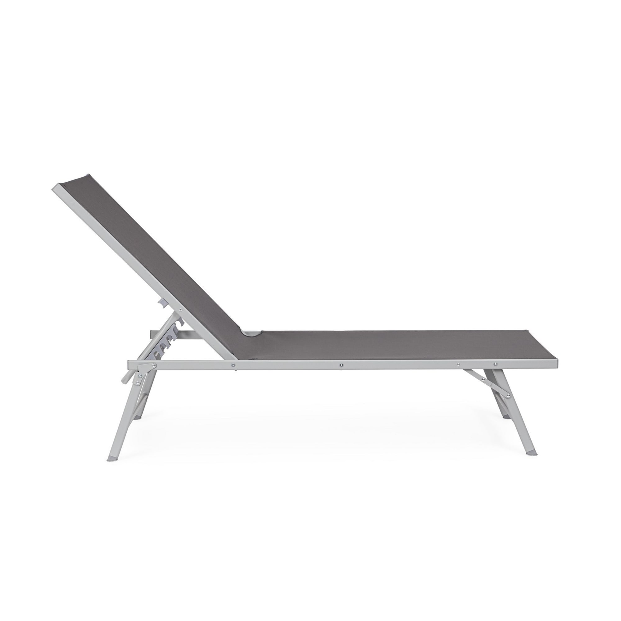 Set di 4 lettini MACARELLA in alluminio grigio e textilene antracite, pieghevoli