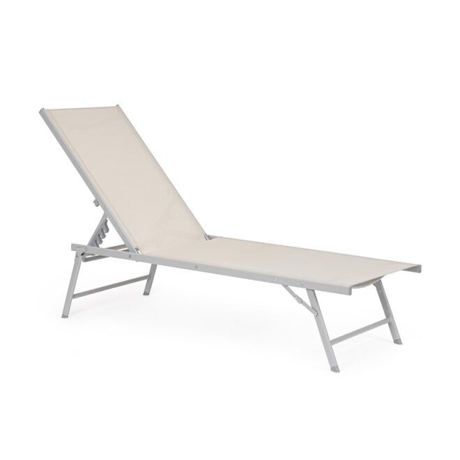 Set di 4 lettini, reclinabili, MACARELLA in alluminio grigio e textilene beige, pieghevoli
