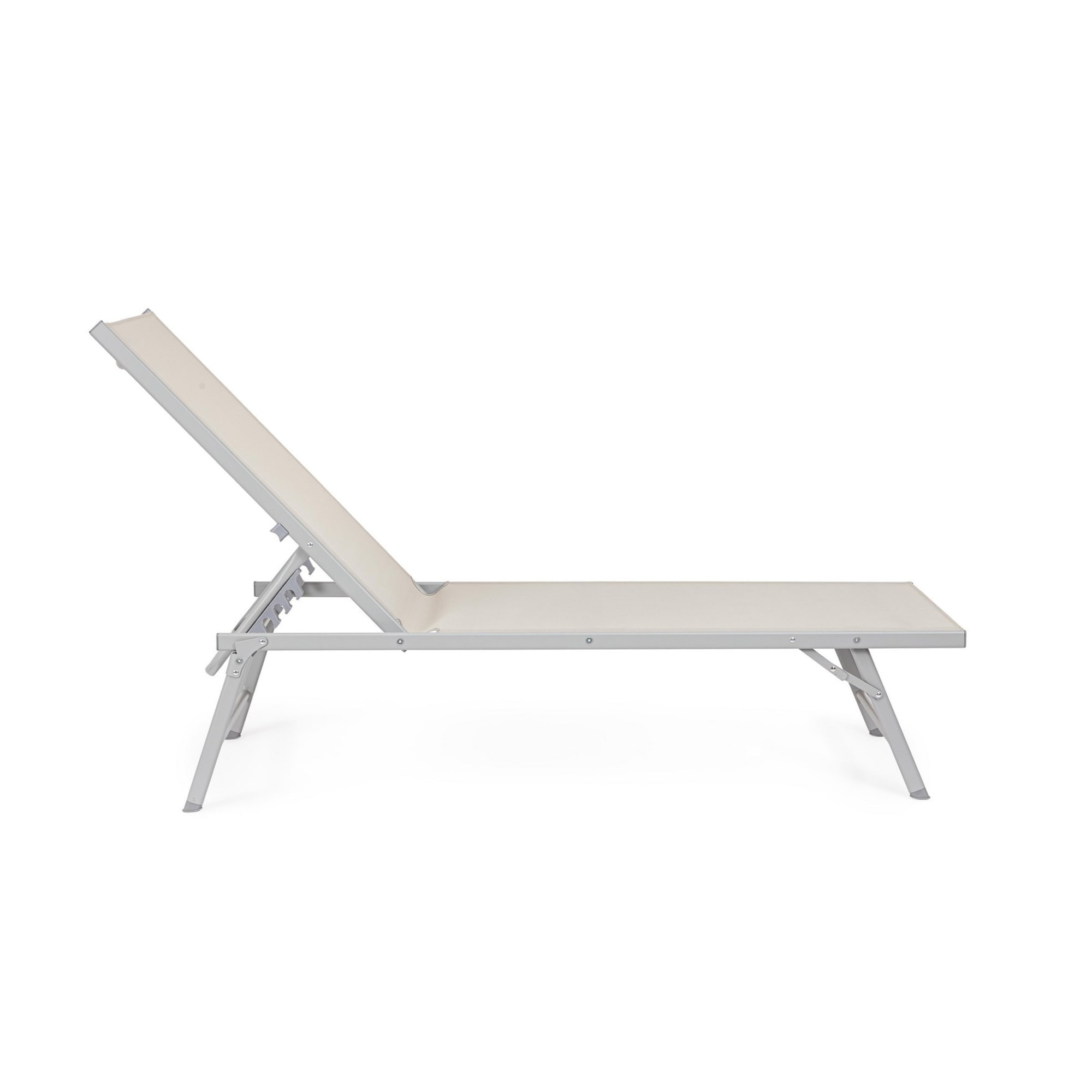 Set di 4 lettini, reclinabili, MACARELLA in alluminio grigio e textilene beige, pieghevoli