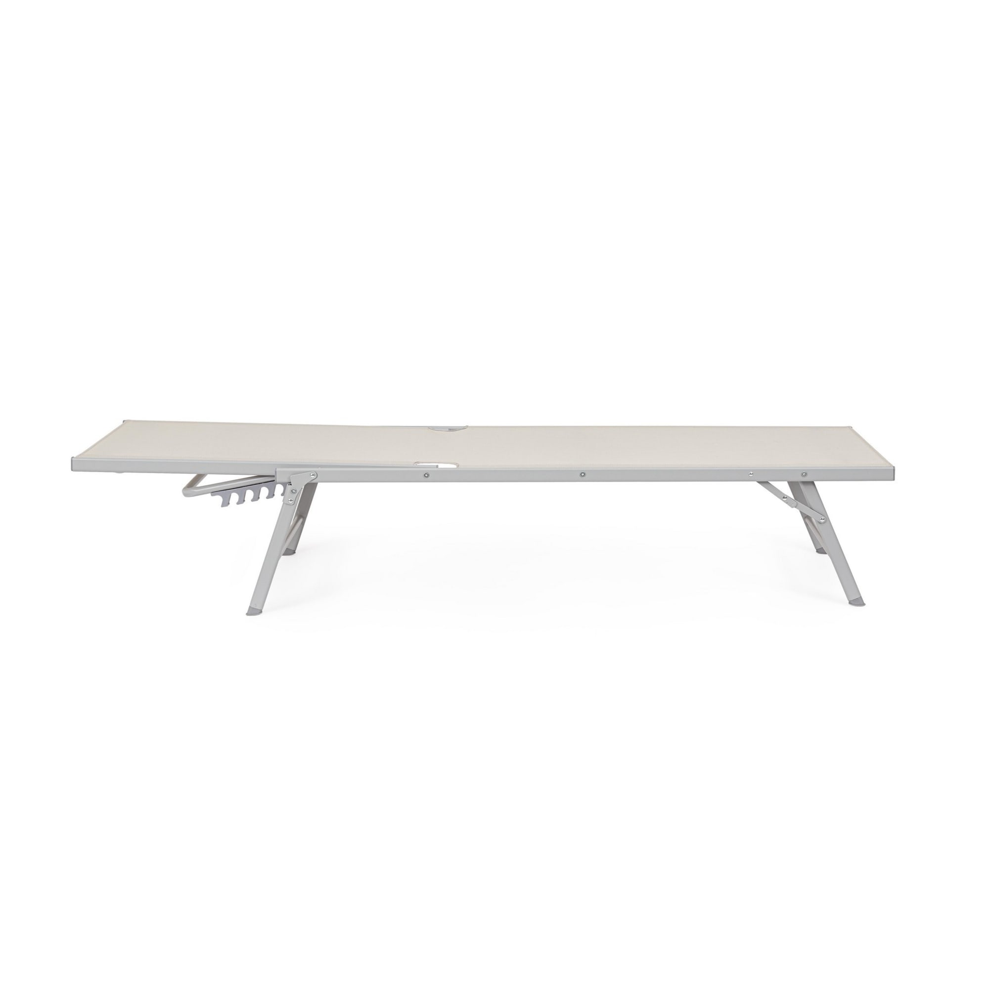 Set di 4 lettini, reclinabili, MACARELLA in alluminio grigio e textilene beige, pieghevoli