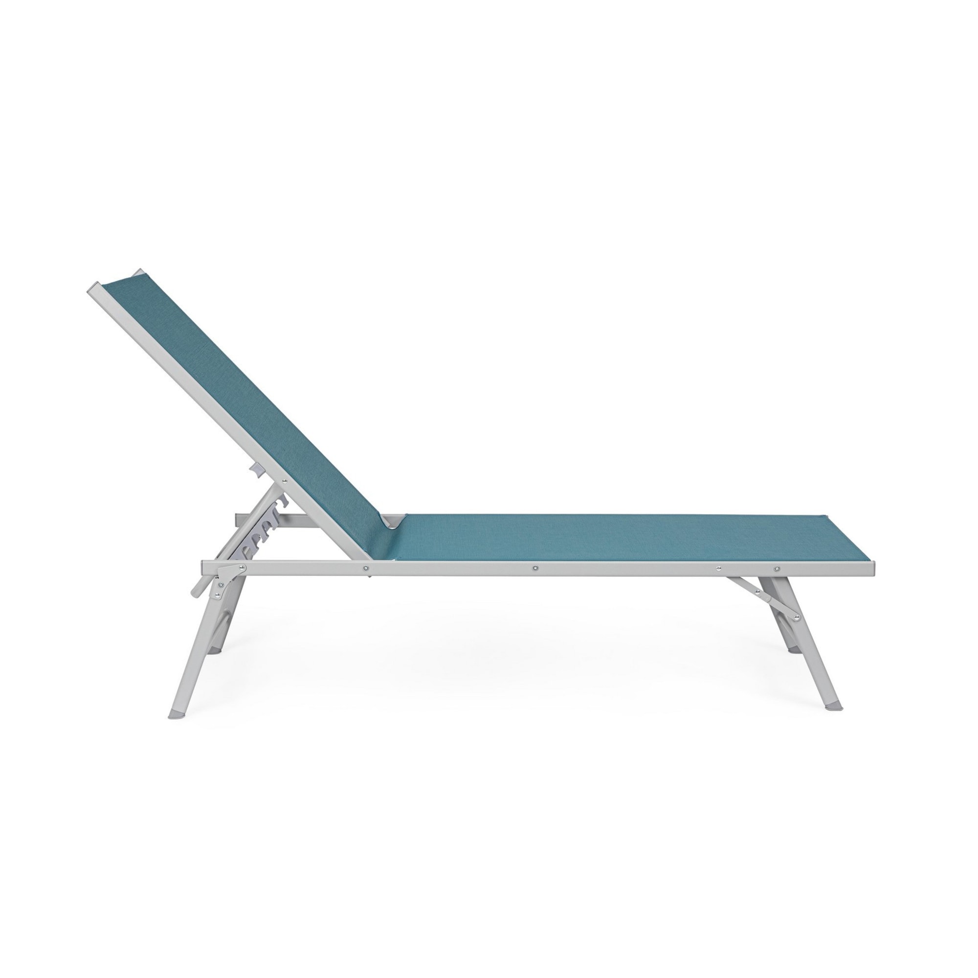 Set di 4 lettini, reclinabili, MACARELLA in alluminio grigio e textilene blu, pieghevoli