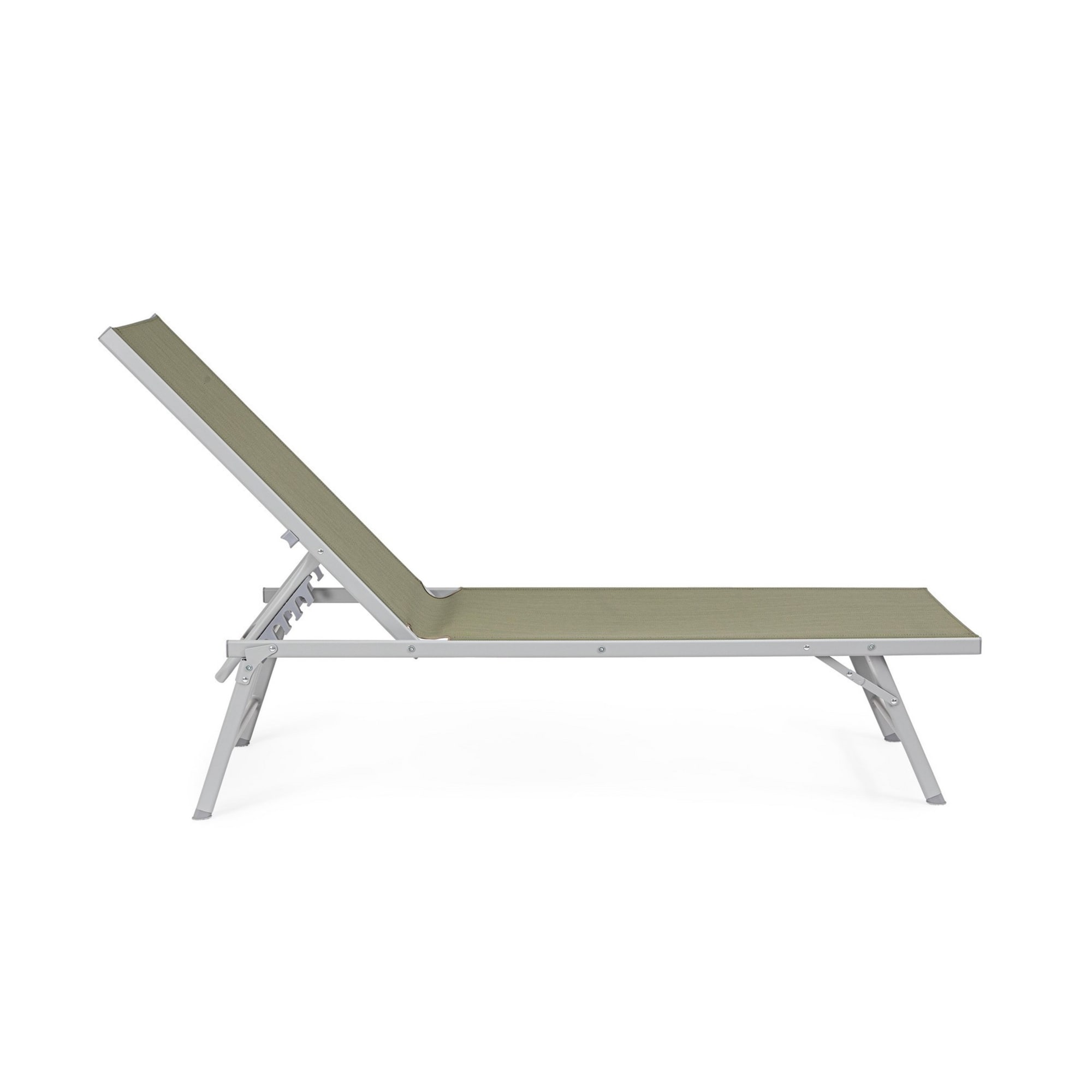 Set di 4 lettini, reclinabili, MACARELLA in alluminio grigio e textilene verde oliva, pieghevoli