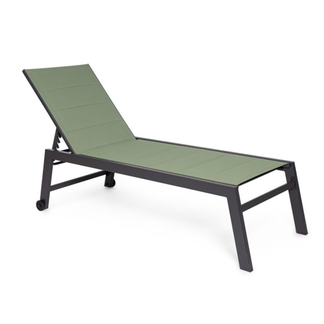 Lettino da giardino HILDE con ruote, textilene imbottito verde e struttura antracite
