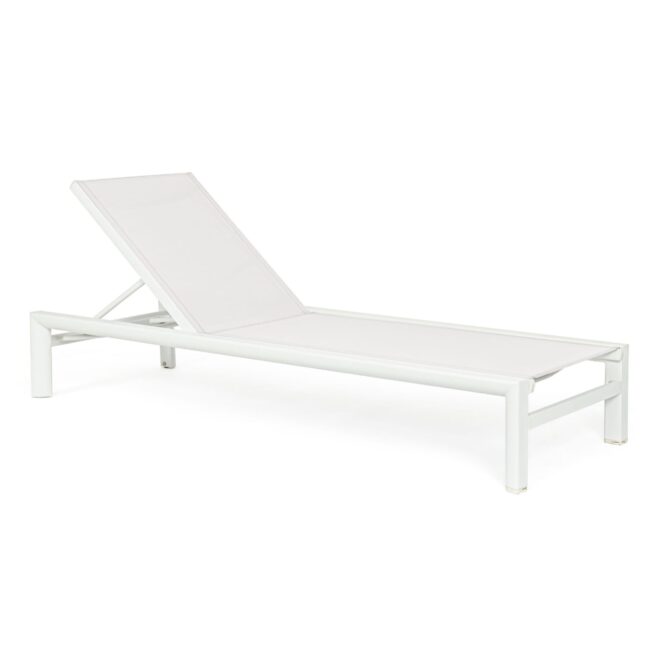 Lettino da giardino SKIPPER NEW con ruote, struttura in alluminio bianco e textilene