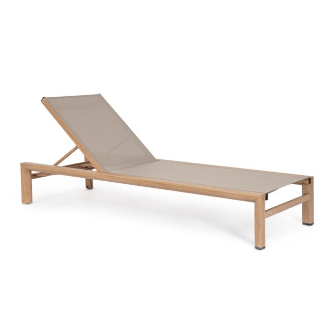 Lettino da giardino SKIPPER NEW con ruote, struttura in alluminio effetto legno e textilene