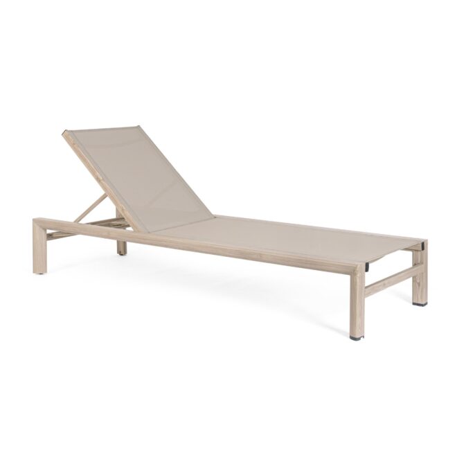 Lettino da giardino SKIPPER NEW con ruote, struttura in alluminio effetto legno chiaro e textilene