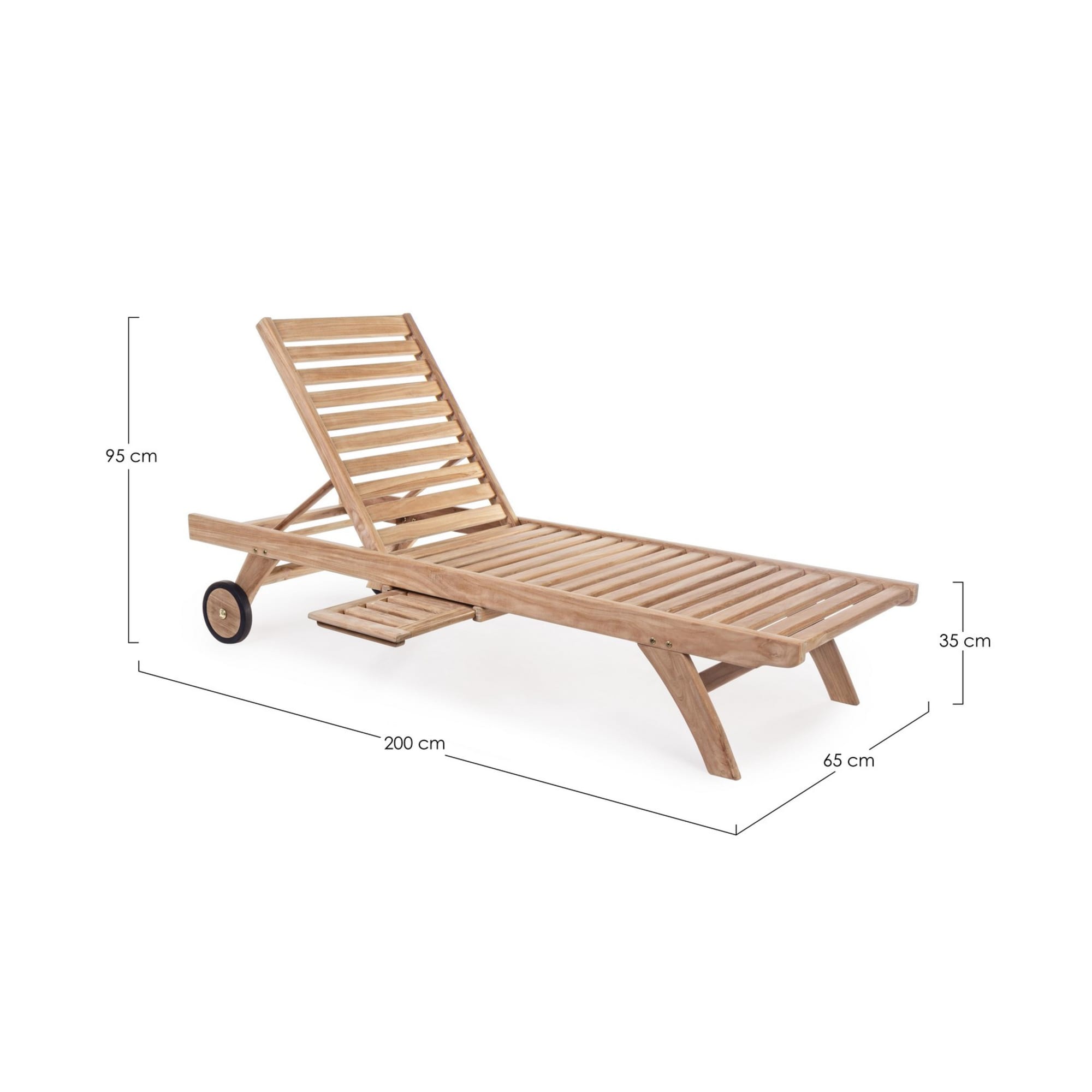 Lettino prendisole GALILEA in legno teak, reclinabile e con ruote