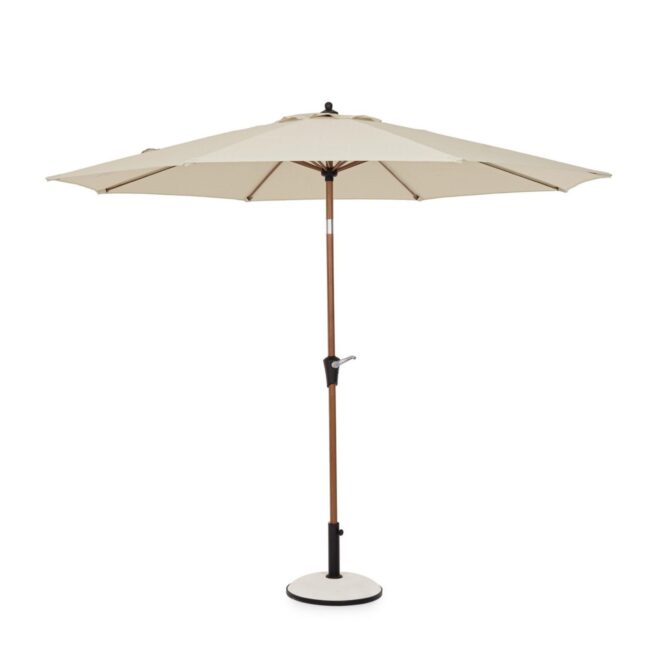 Ombrellone a palo centrale PALINURO in acciaio effetto legno e tessuto beige, 3m