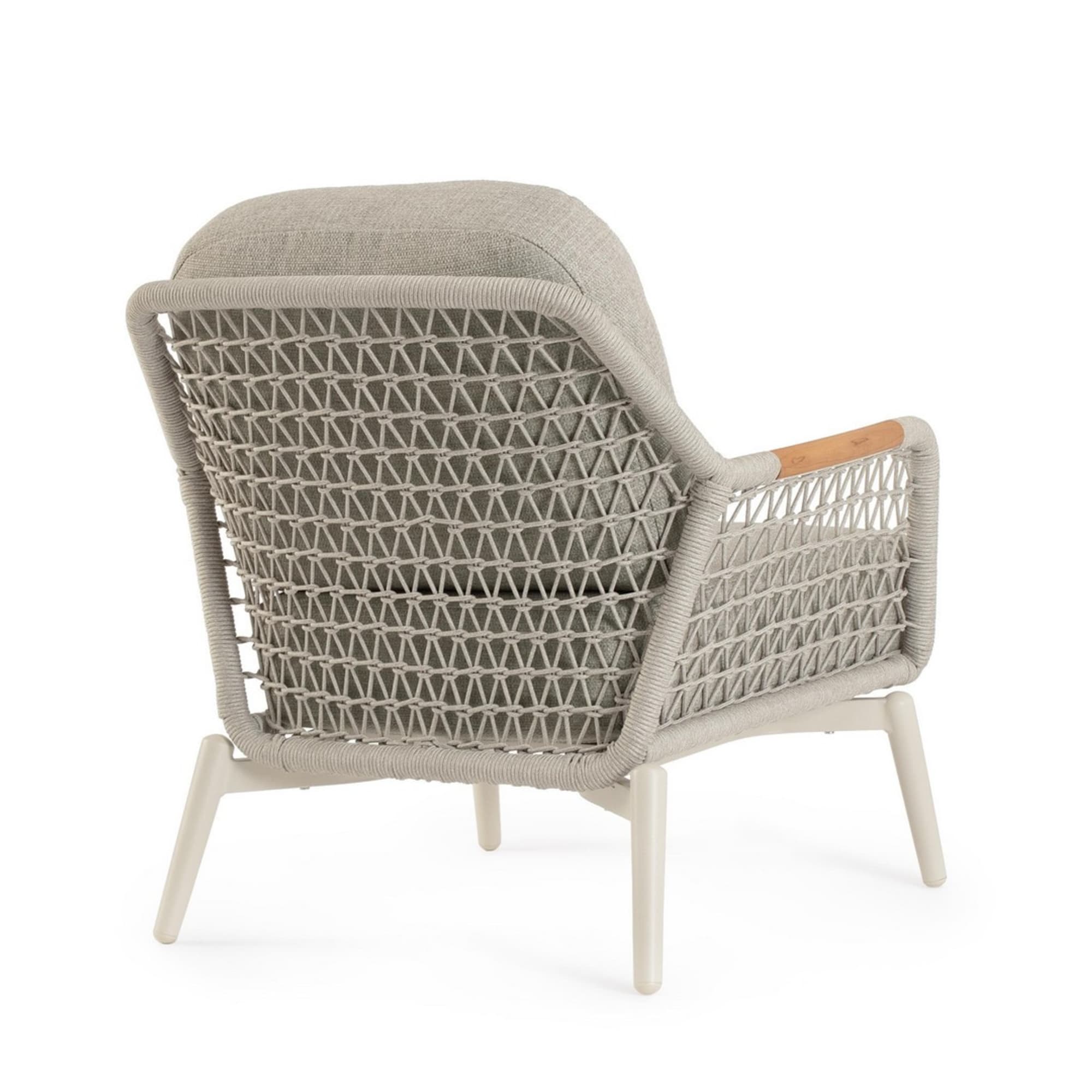 Poltrona da giardino SEVILLA con intreccio in corda, cuscini beige e struttura in alluminio beige