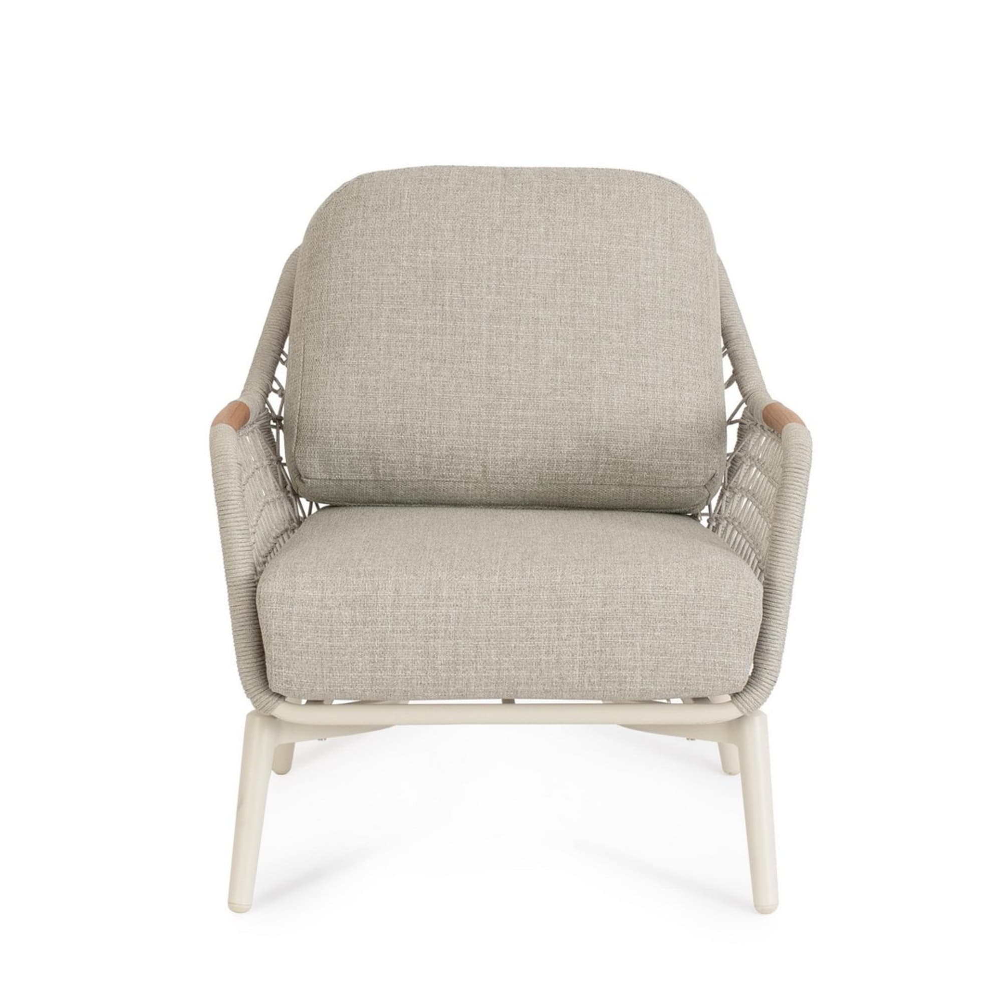 Poltrona da giardino SEVILLA con intreccio in corda, cuscini beige e struttura in alluminio beige