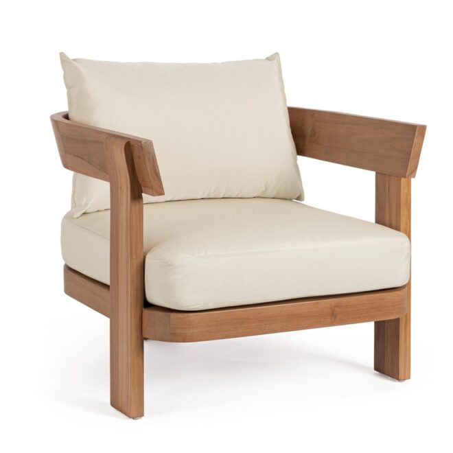 Poltrona in teak NOJA e tessuto beige