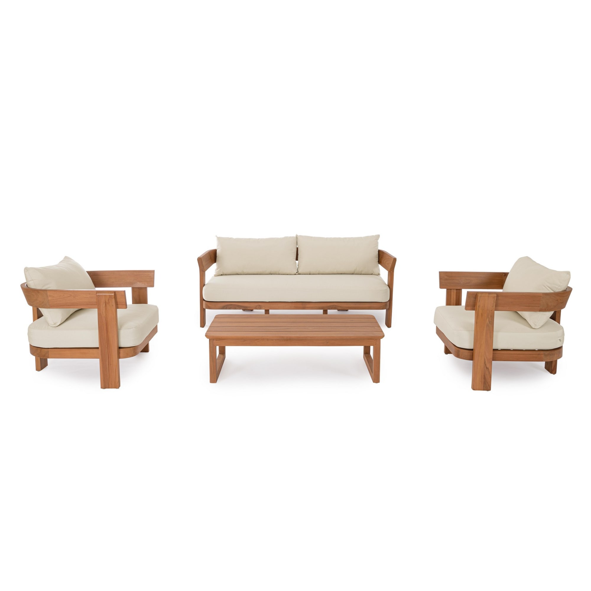 Poltrona in teak NOJA e tessuto beige
