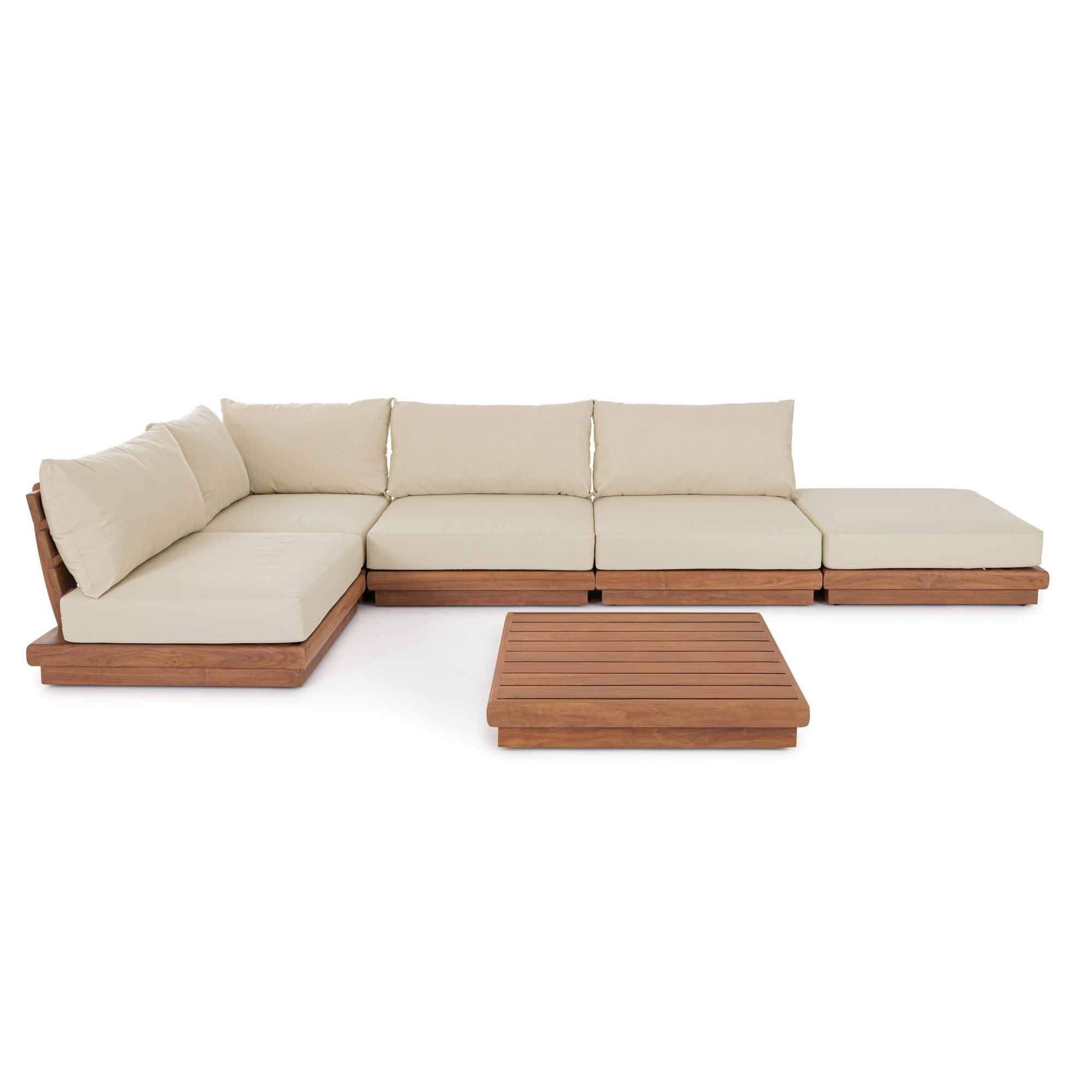 Poltrona BILBAO in legno teak e tessuto beige