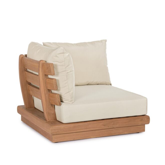 Poltrona angolare BILBAO in legno teak e tessuto beige
