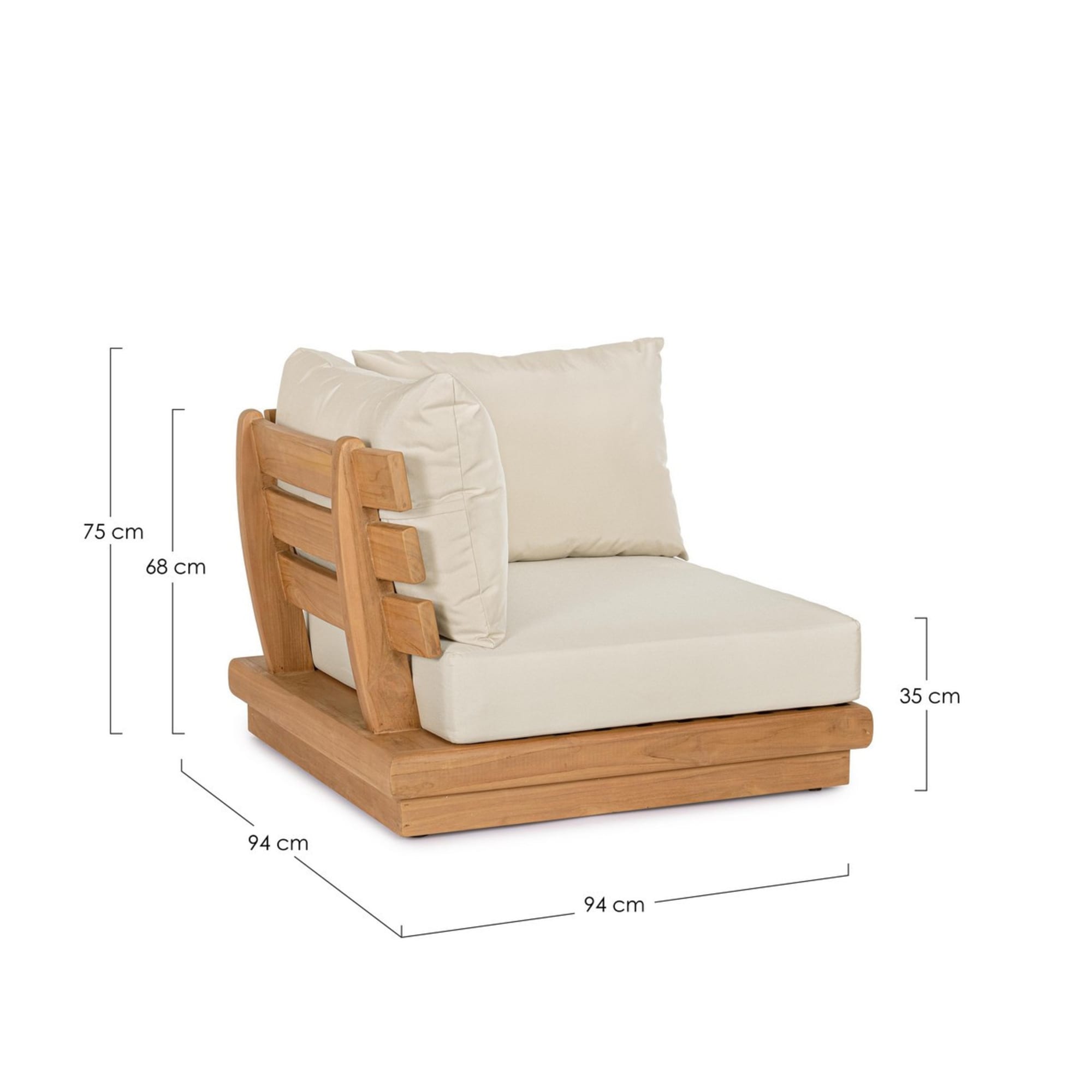 Poltrona angolare BILBAO in legno teak e tessuto beige