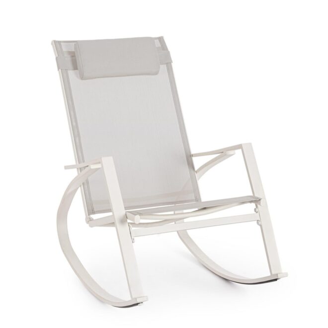 Poltrona a dondolo ILLETAS in acciaio e textilene beige