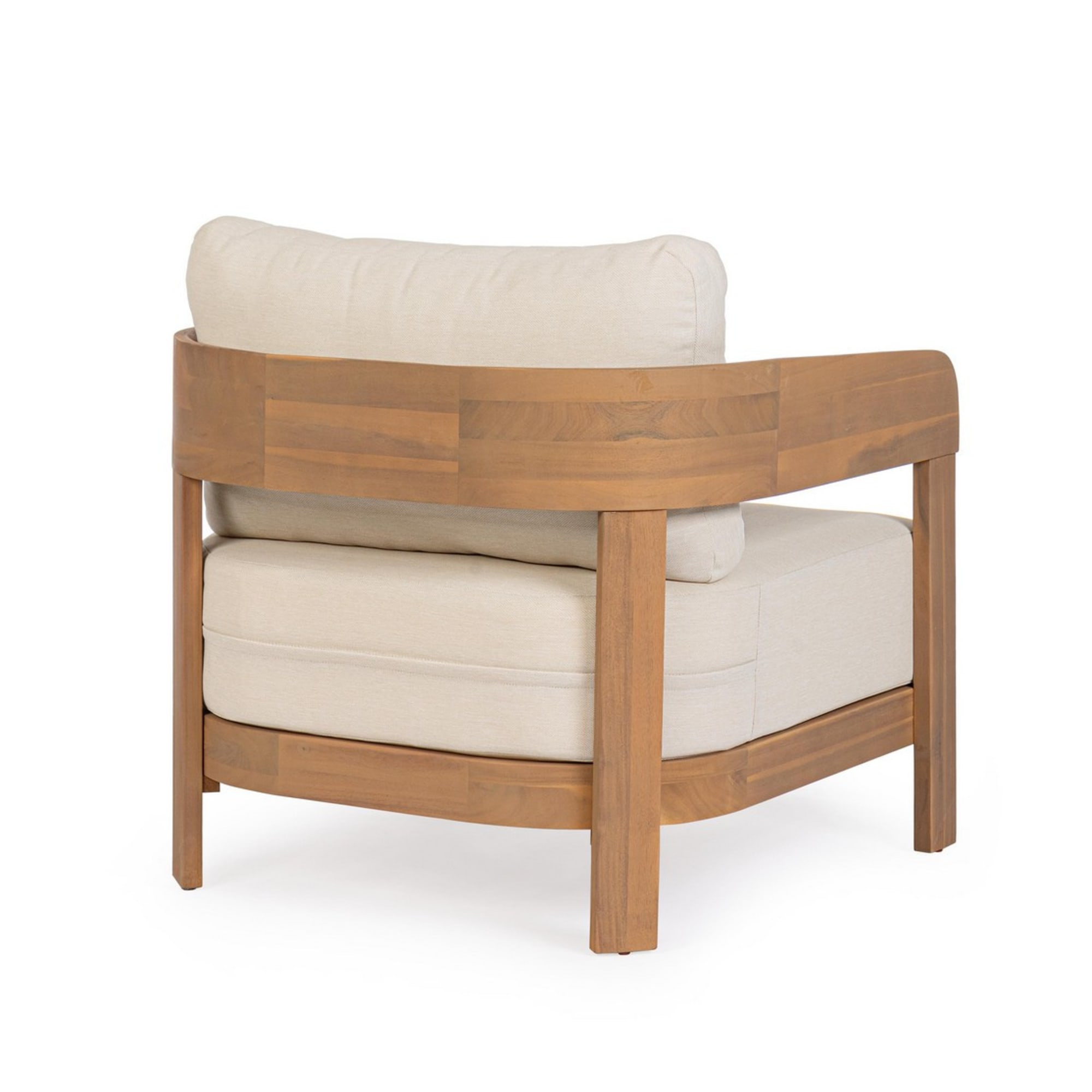 Poltrona lounge GIRONA in legno di acacia e tessuto beige