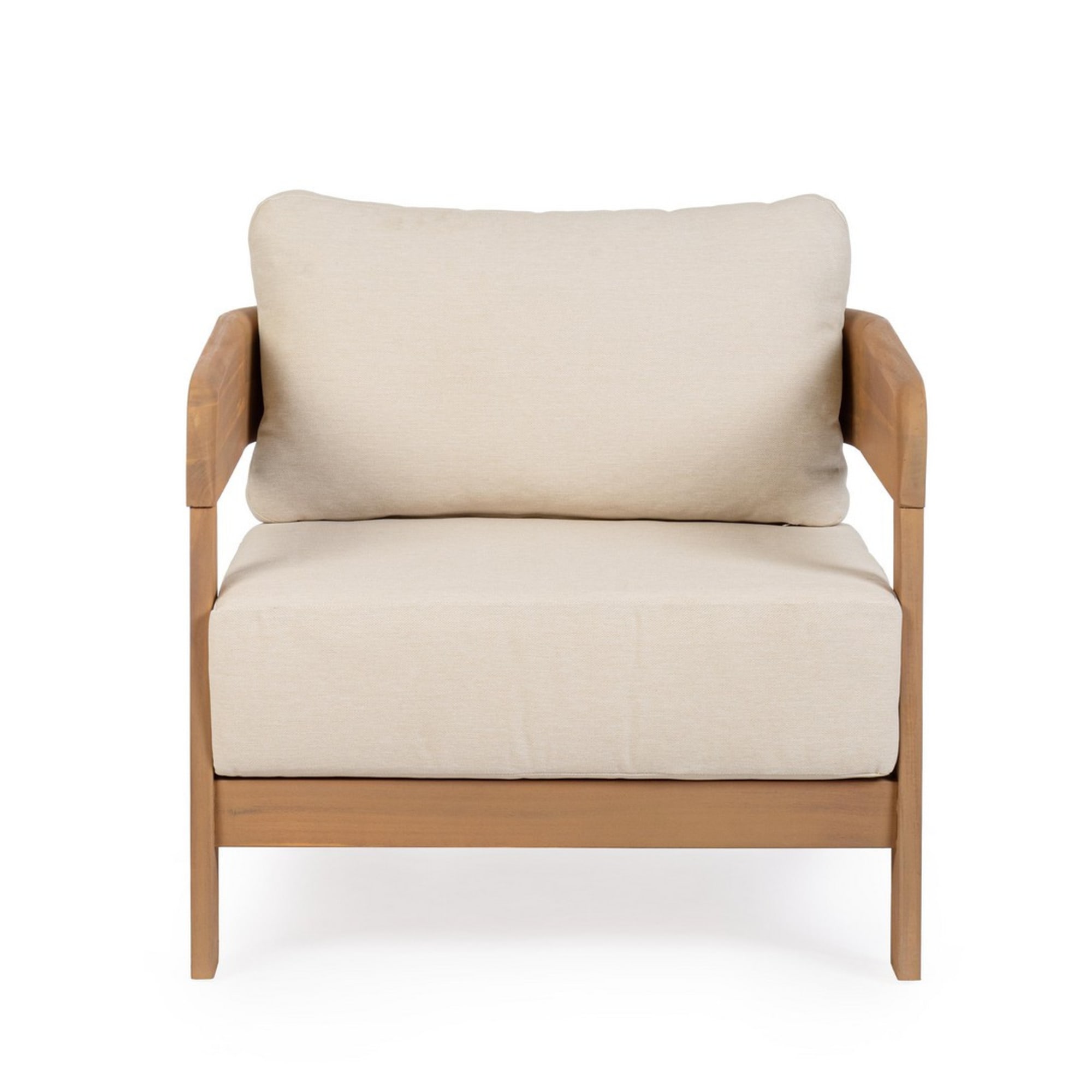 Poltrona lounge GIRONA in legno di acacia e tessuto beige