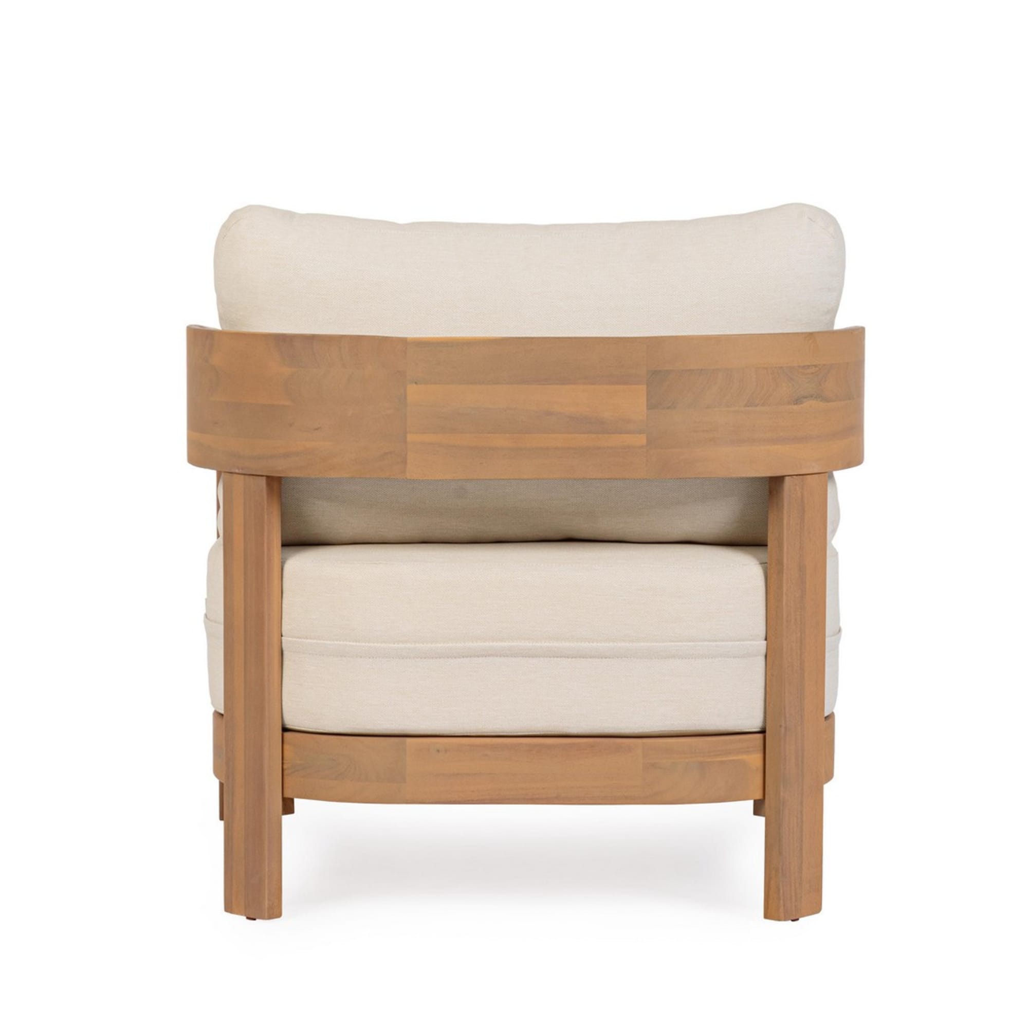 Poltrona lounge GIRONA in legno di acacia e tessuto beige