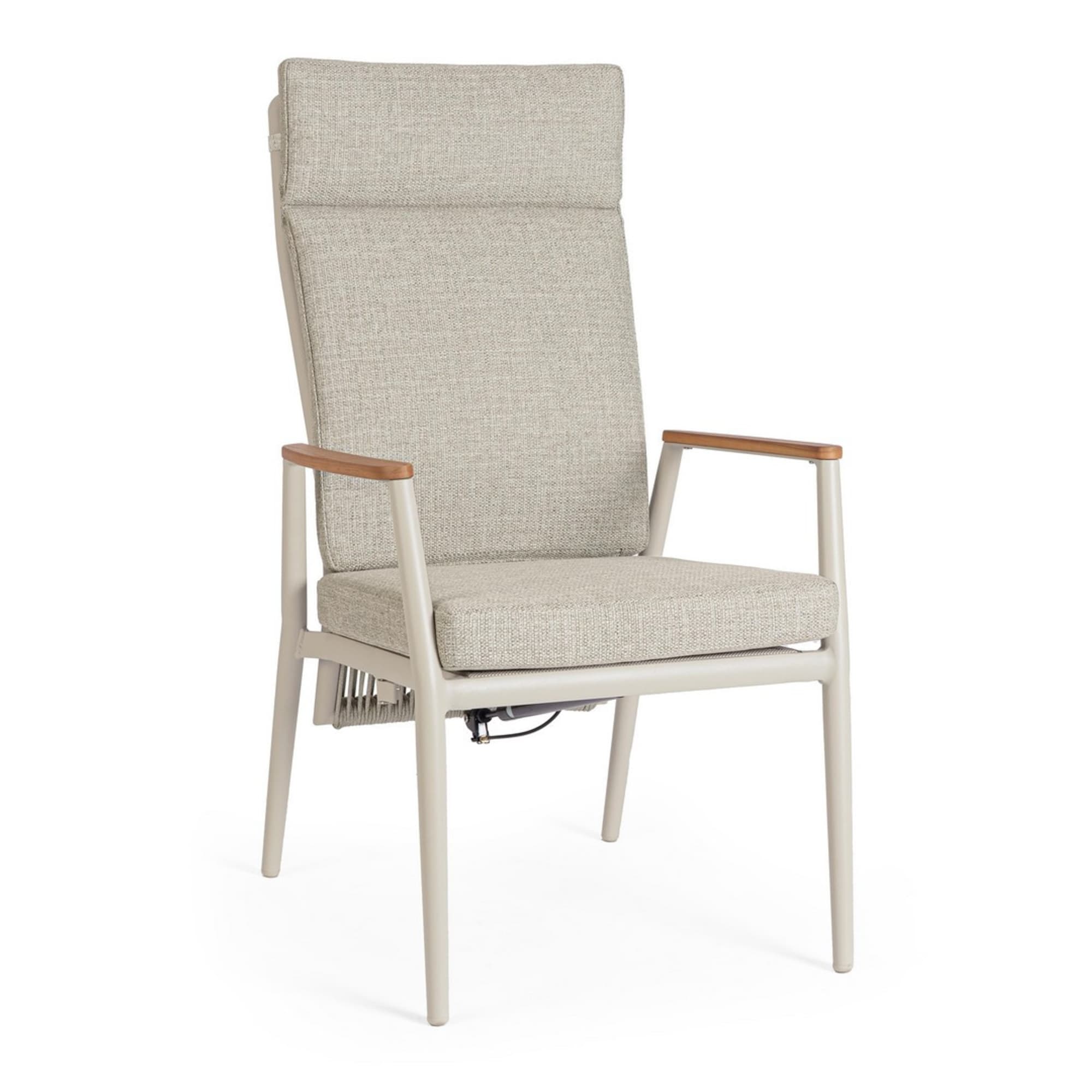 Set 2 poltrone reclinabili da giardino TOMAR in textilene con intreccio in corda, cuscini e struttura beige