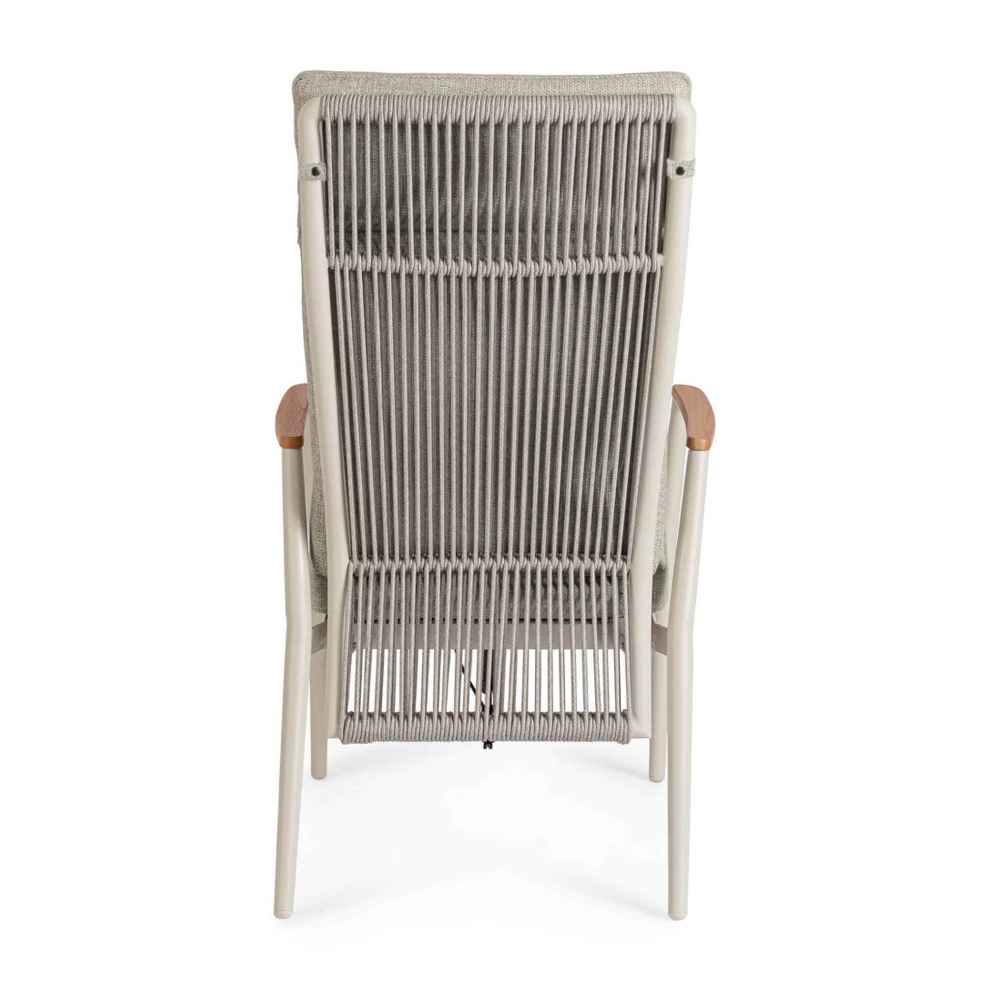 Set 2 poltrone reclinabili da giardino TOMAR in textilene con intreccio in corda, cuscini e struttura beige