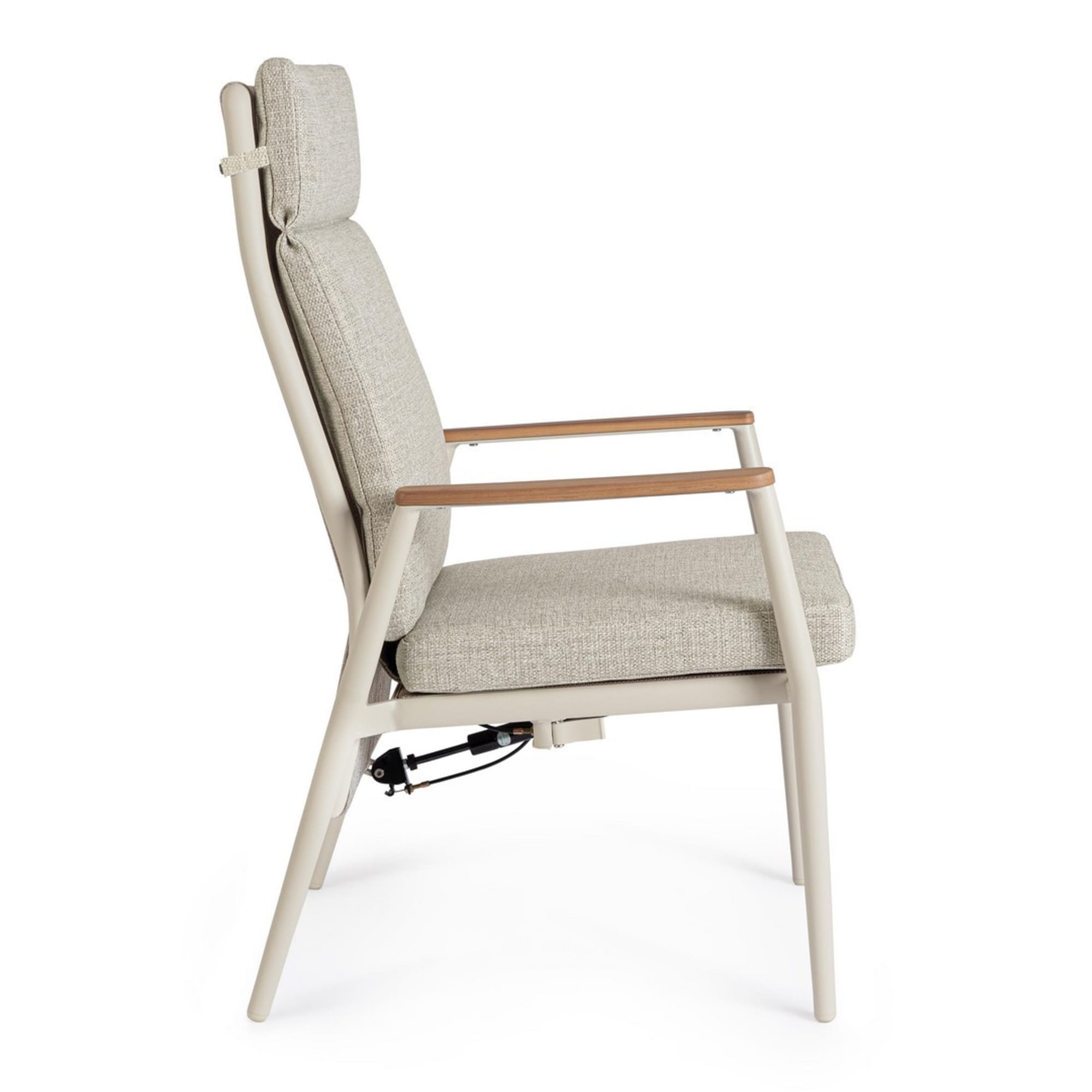 Set 2 poltrone reclinabili da giardino TOMAR in textilene con intreccio in corda, cuscini e struttura beige