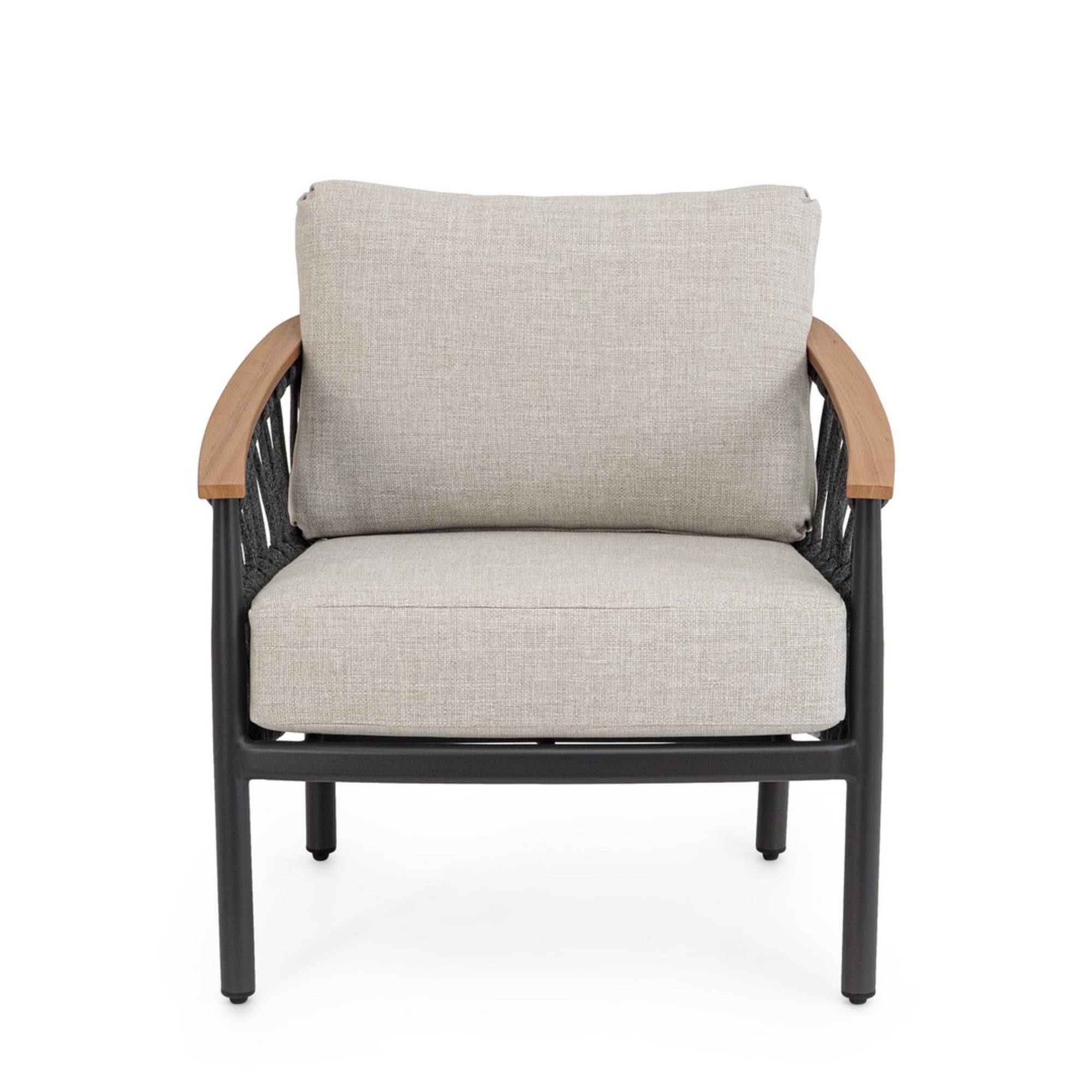 Set 2 poltrone da giardino GAUDIX con cuscini beige, intreccio in corda e struttura antracite