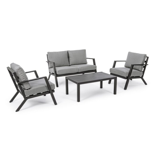 Set salotto da giardino COIMBRA con cuscini e struttura in alluminio antracite, 4 pezzi