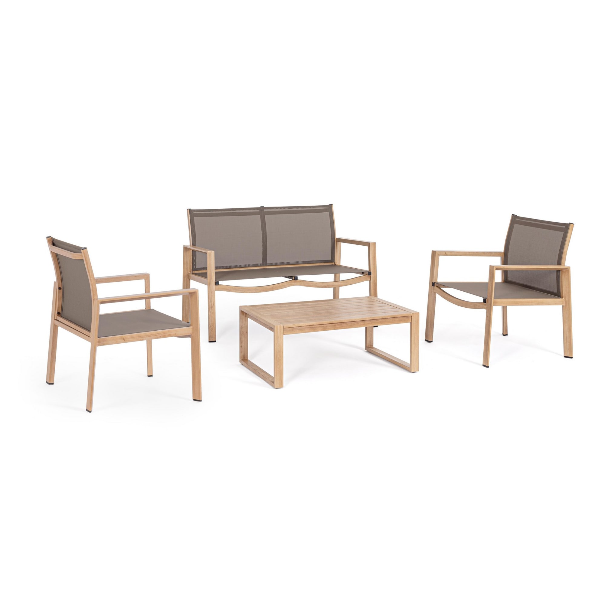 Set salotto da giardino GRANADA in textilene tortora e struttura in alluminio finitura naturale, 4 pezzi