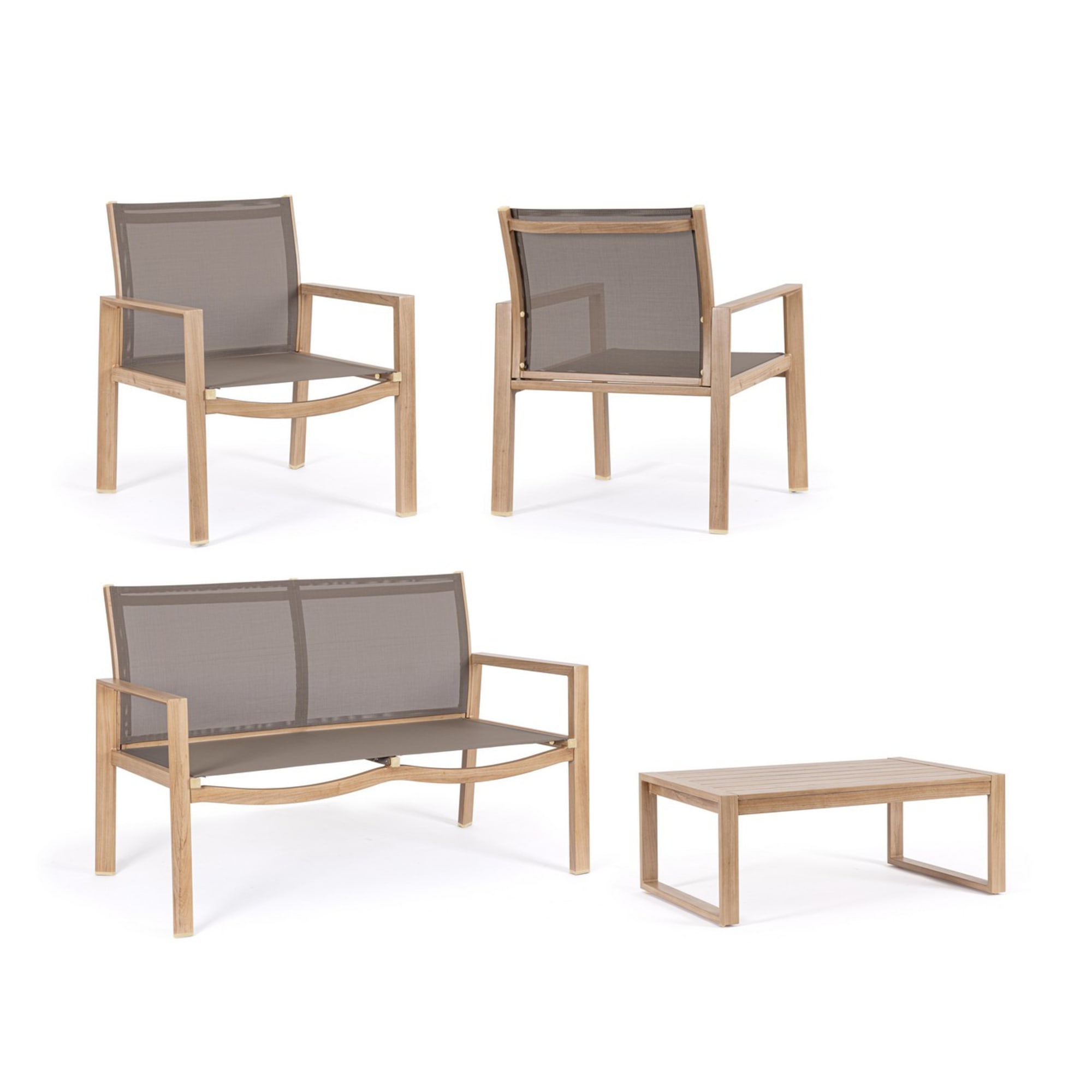 Set salotto da giardino GRANADA in textilene tortora e struttura in alluminio finitura naturale, 4 pezzi