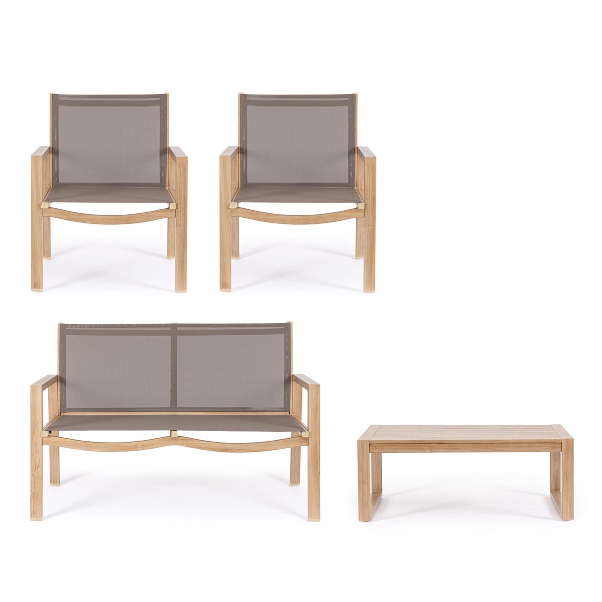Set salotto da giardino GRANADA in textilene tortora e struttura in alluminio finitura naturale, 4 pezzi