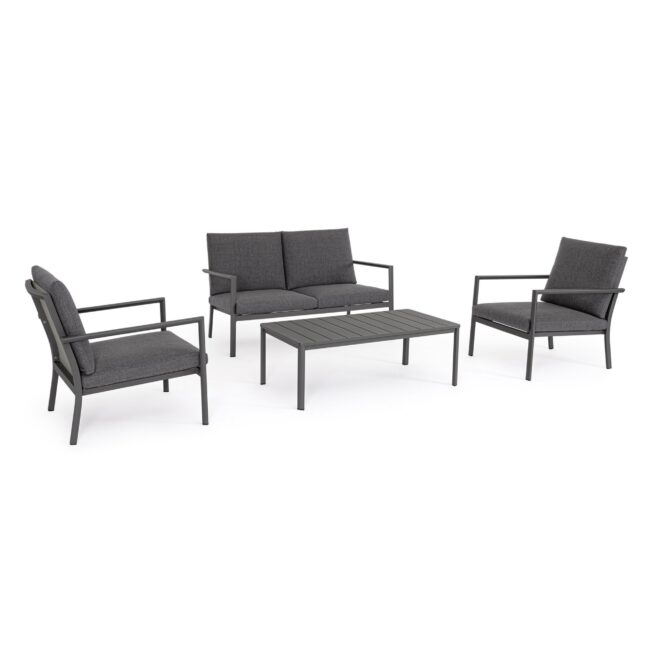 Set salotto da giardino KONNOR in textilene con cuscini e struttura in alluminio antracite, 4 pezzi