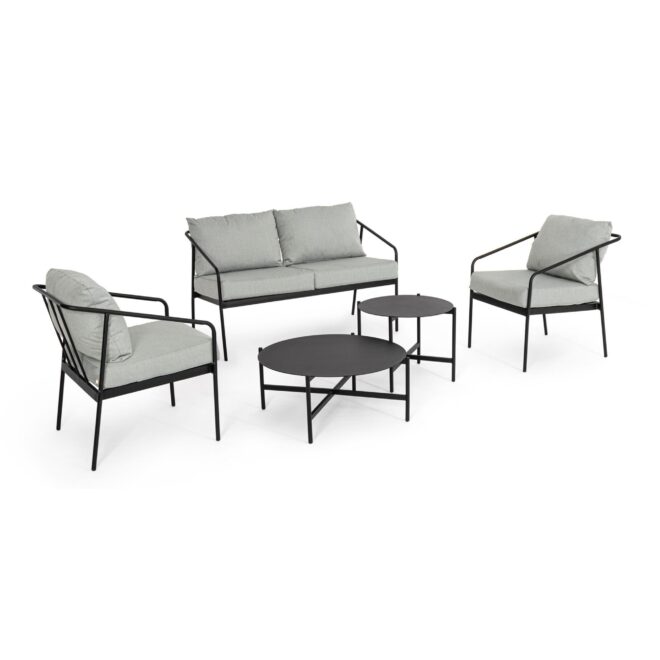 Set salotto da giardino TERUEL con cuscini sfoderabili e struttura in acciaio verniciato, 5 pezzi