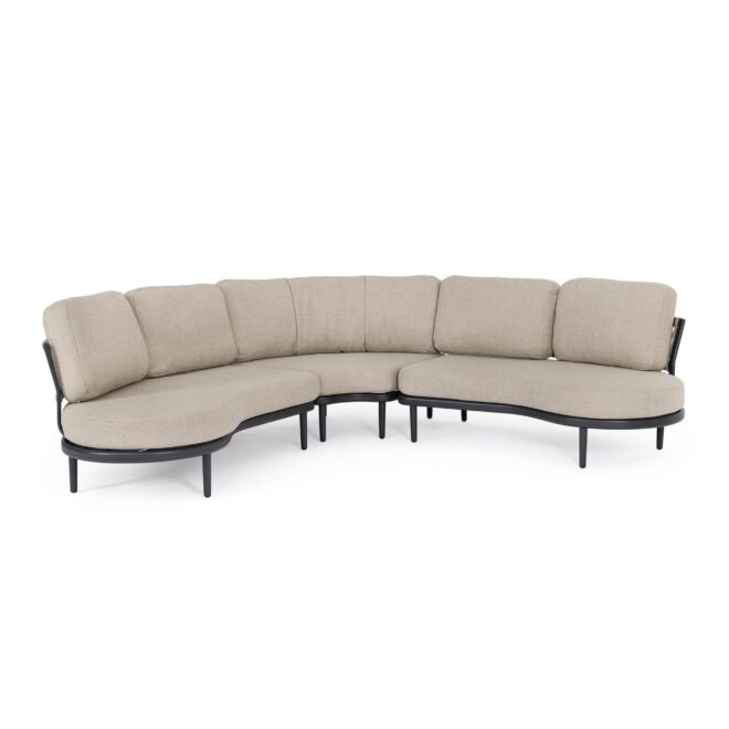 Set salotto angolare da giardino SAGRES con cuscini beige, schienali in corda e struttura antracite