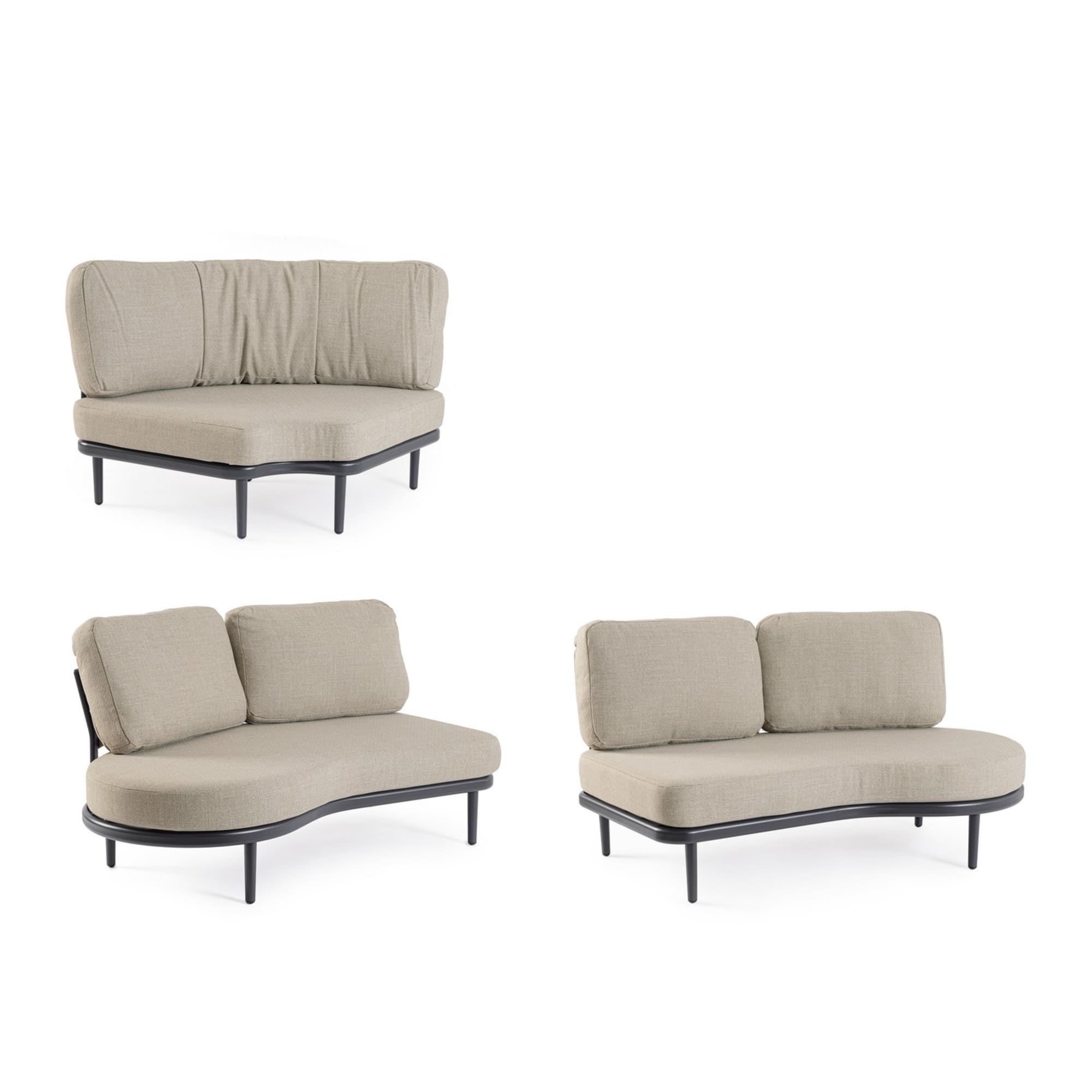 Set salotto angolare da giardino SAGRES con cuscini beige, schienali in corda e struttura antracite