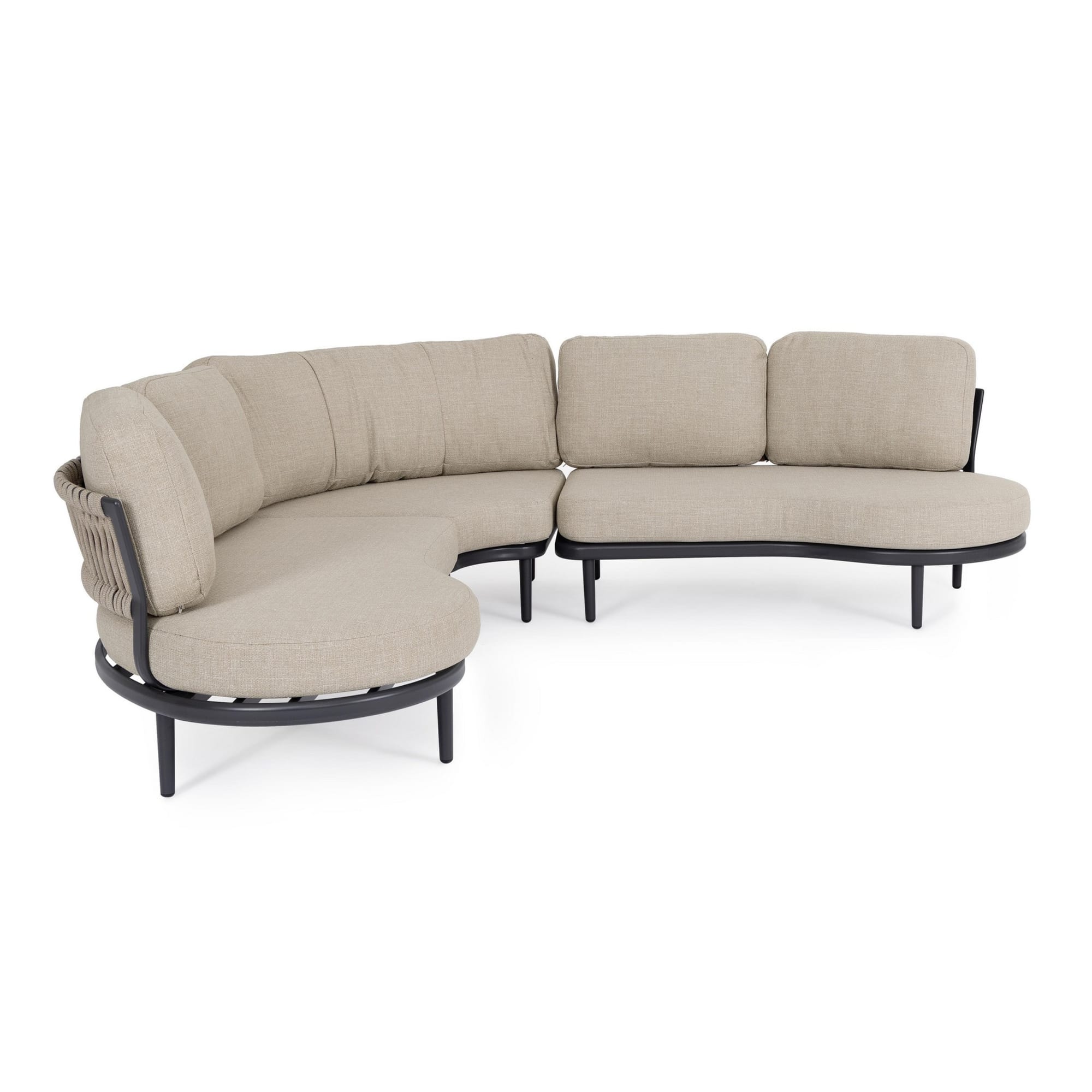 Set salotto angolare da giardino SAGRES con cuscini beige, schienali in corda e struttura antracite