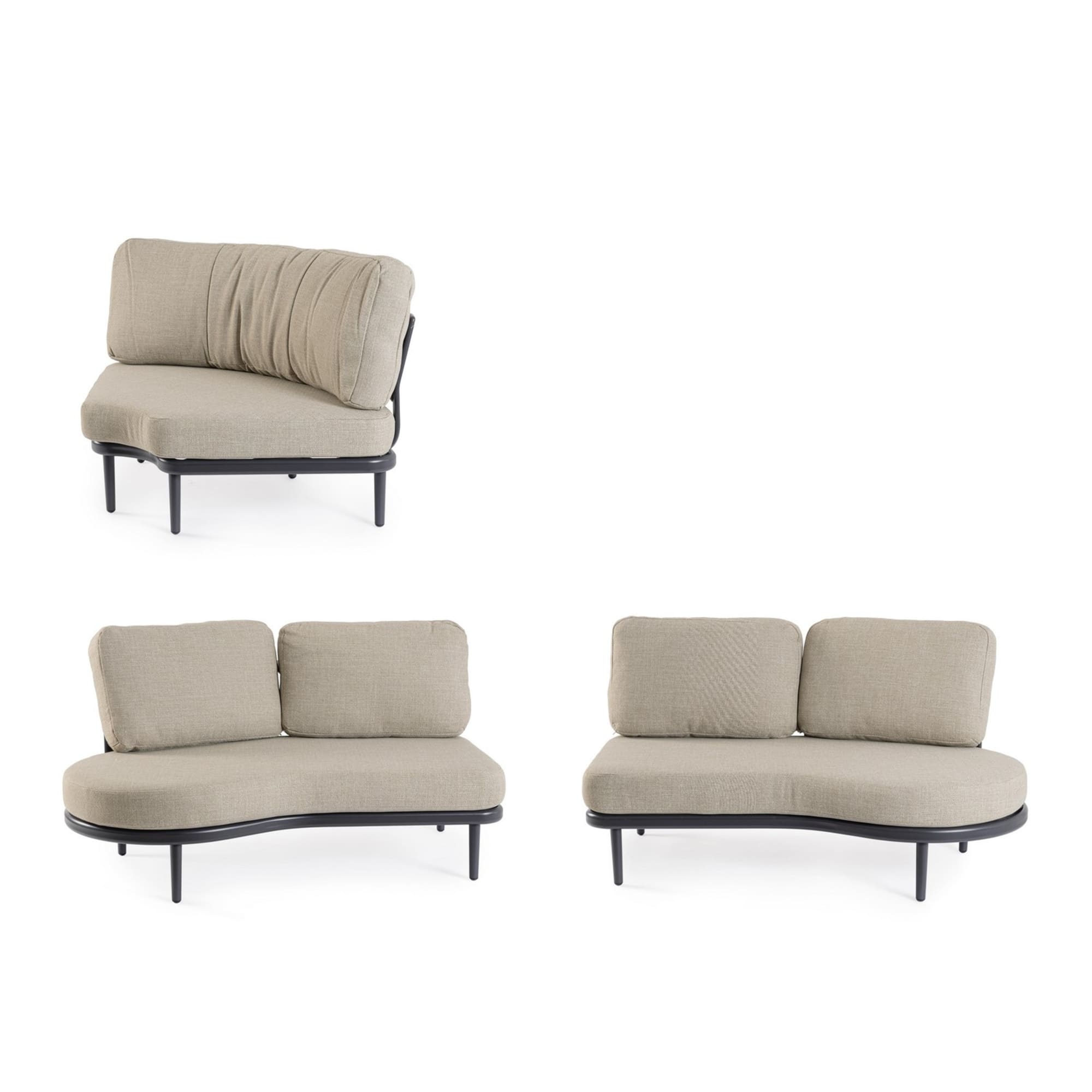Set salotto angolare da giardino SAGRES con cuscini beige, schienali in corda e struttura antracite