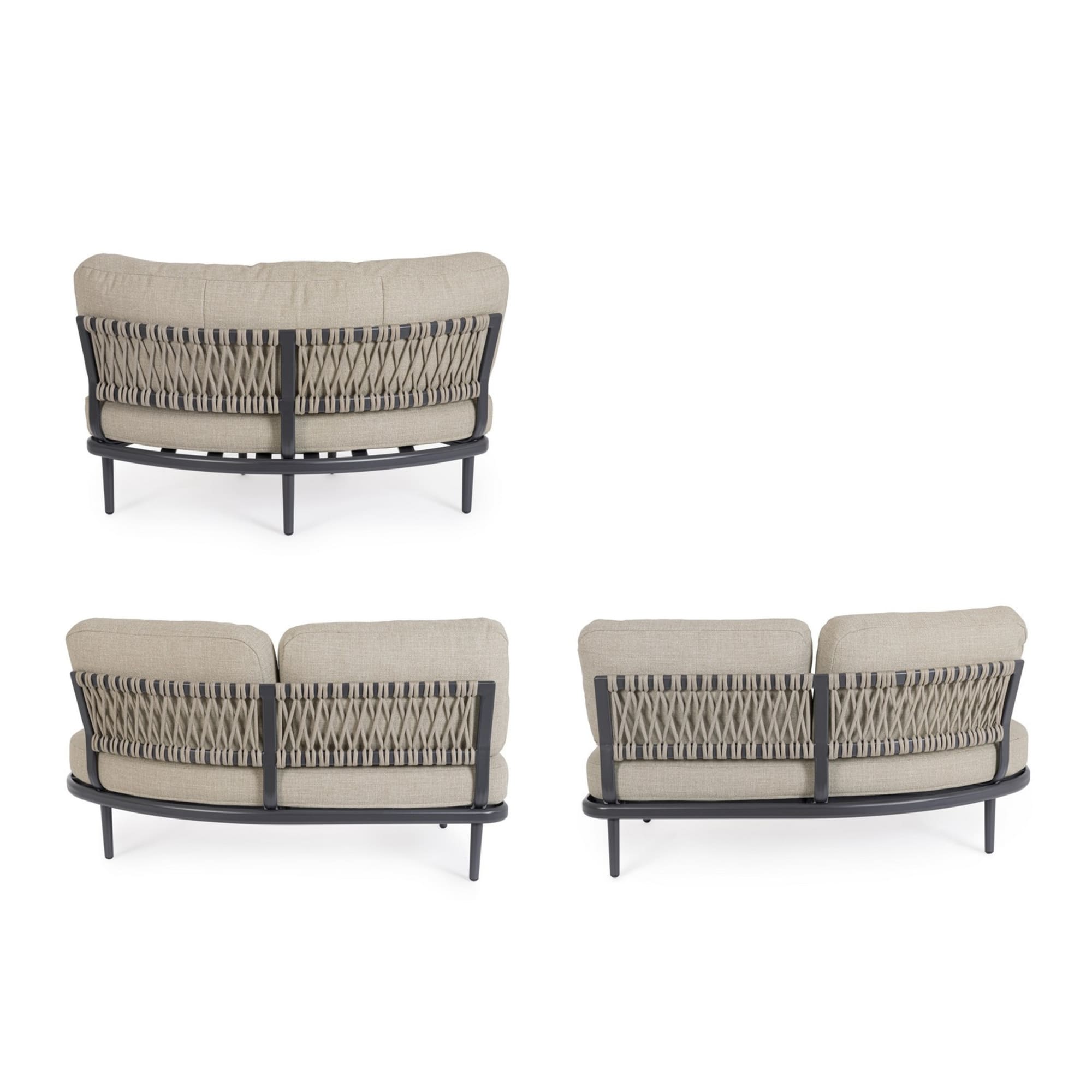 Set salotto angolare da giardino SAGRES con cuscini beige, schienali in corda e struttura antracite