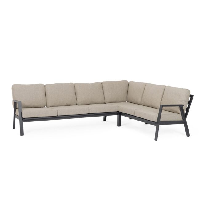Set salotto angolare da giardino PENICHE con cuscini beige e struttura in alluminio antracite