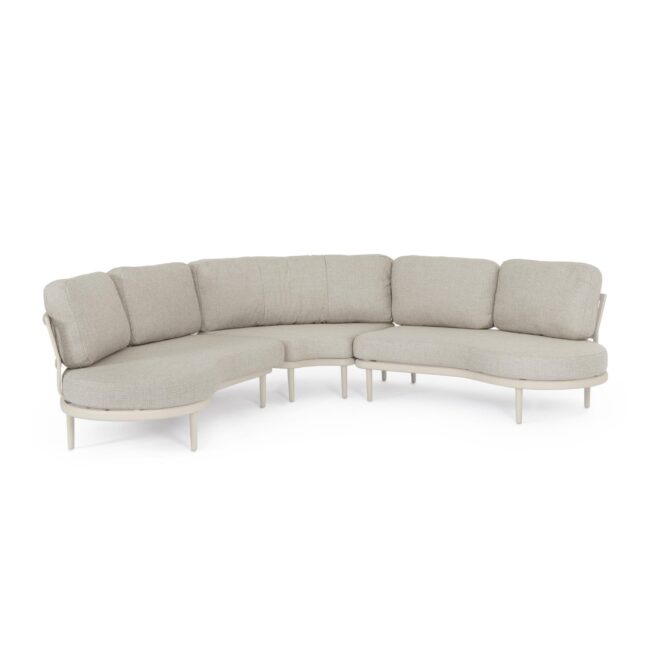 Set salotto angolare da giardino SAGRES con cuscini beige, schienali in corda e struttura beige