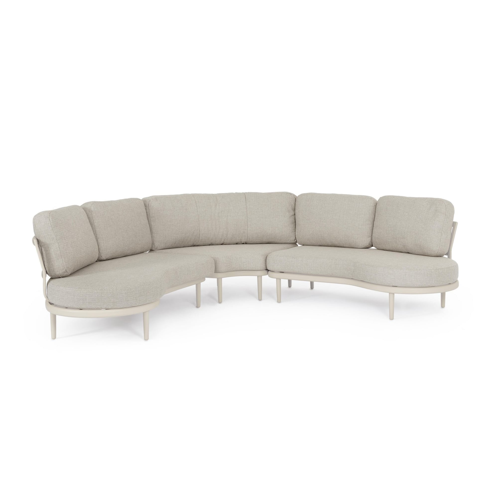 Set salotto angolare da giardino SAGRES con cuscini beige, schienali in corda e struttura beige
