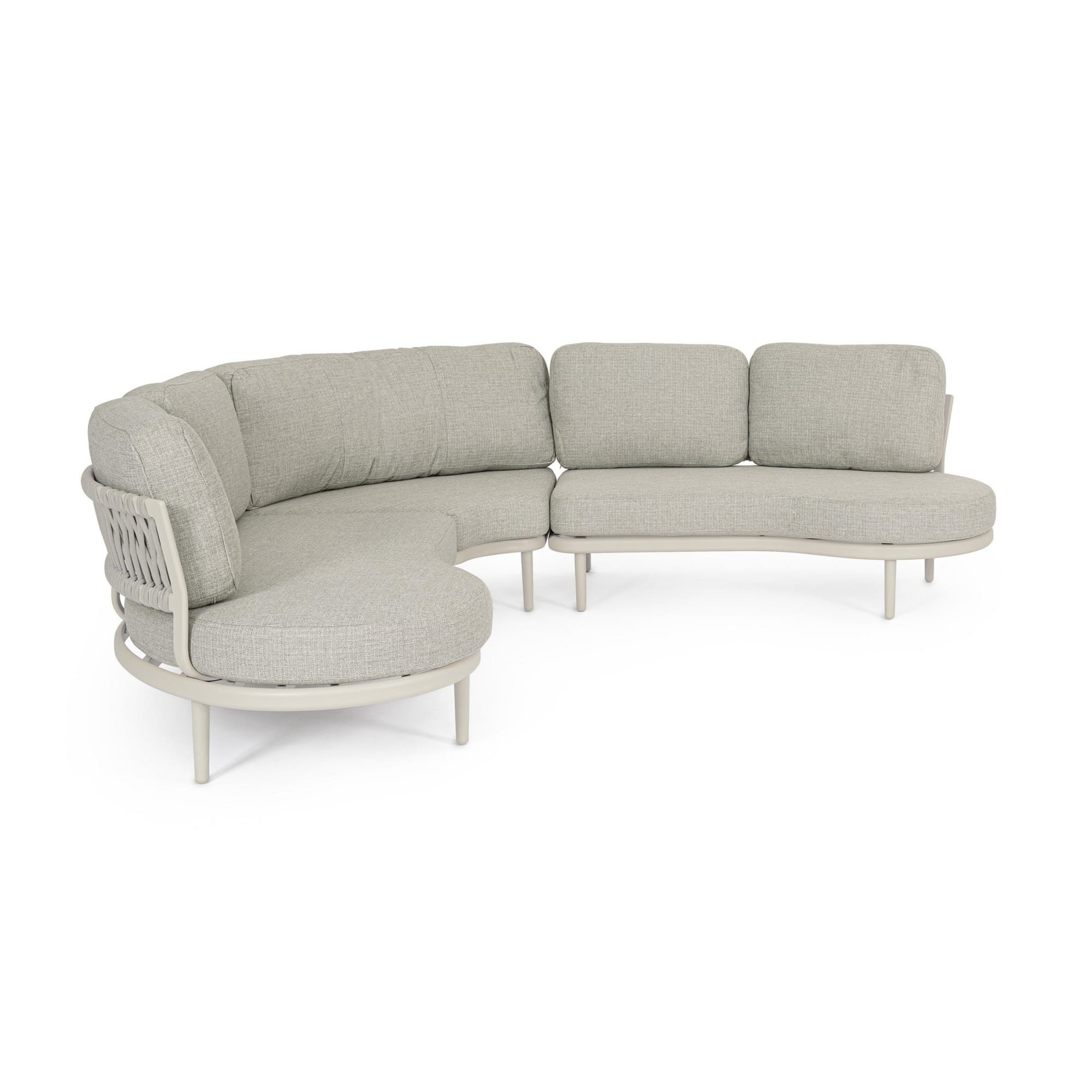 Set salotto angolare da giardino SAGRES con cuscini beige, schienali in corda e struttura beige
