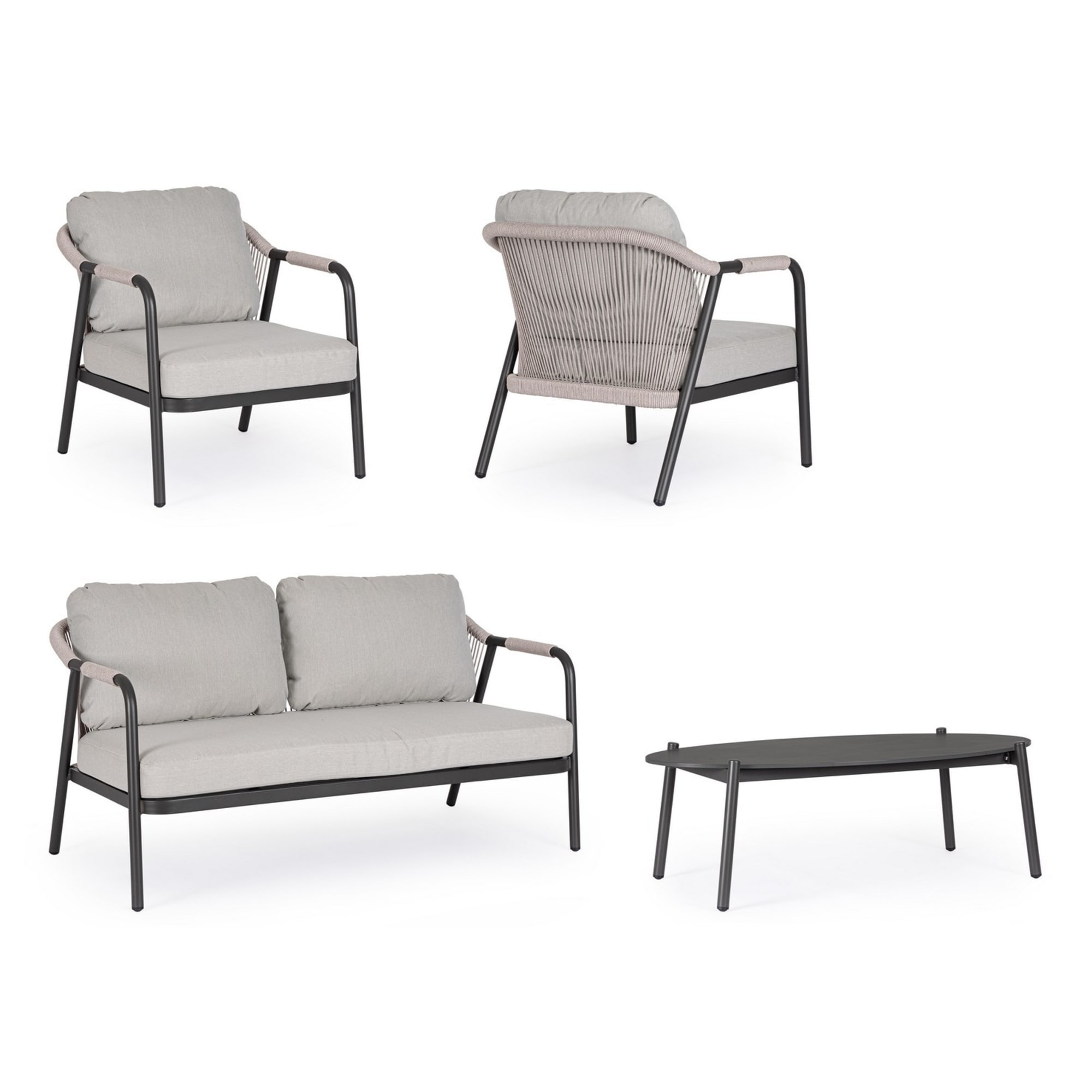 Set salotto VEJER in alluminio antracite e tessuto tortora