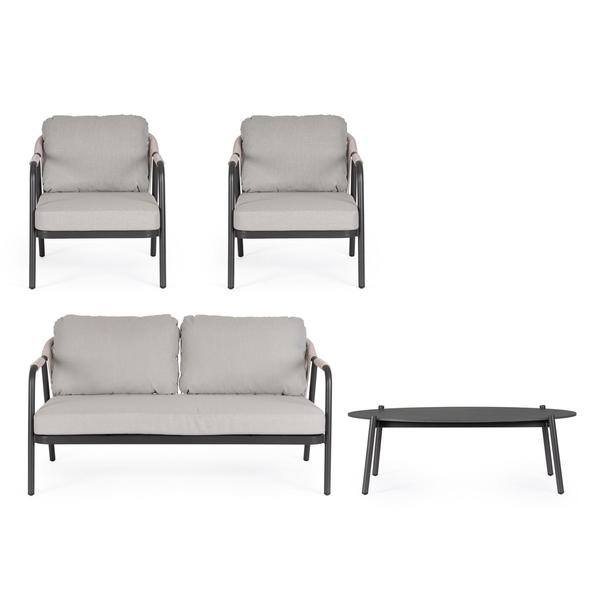 Set salotto VEJER in alluminio antracite e tessuto tortora