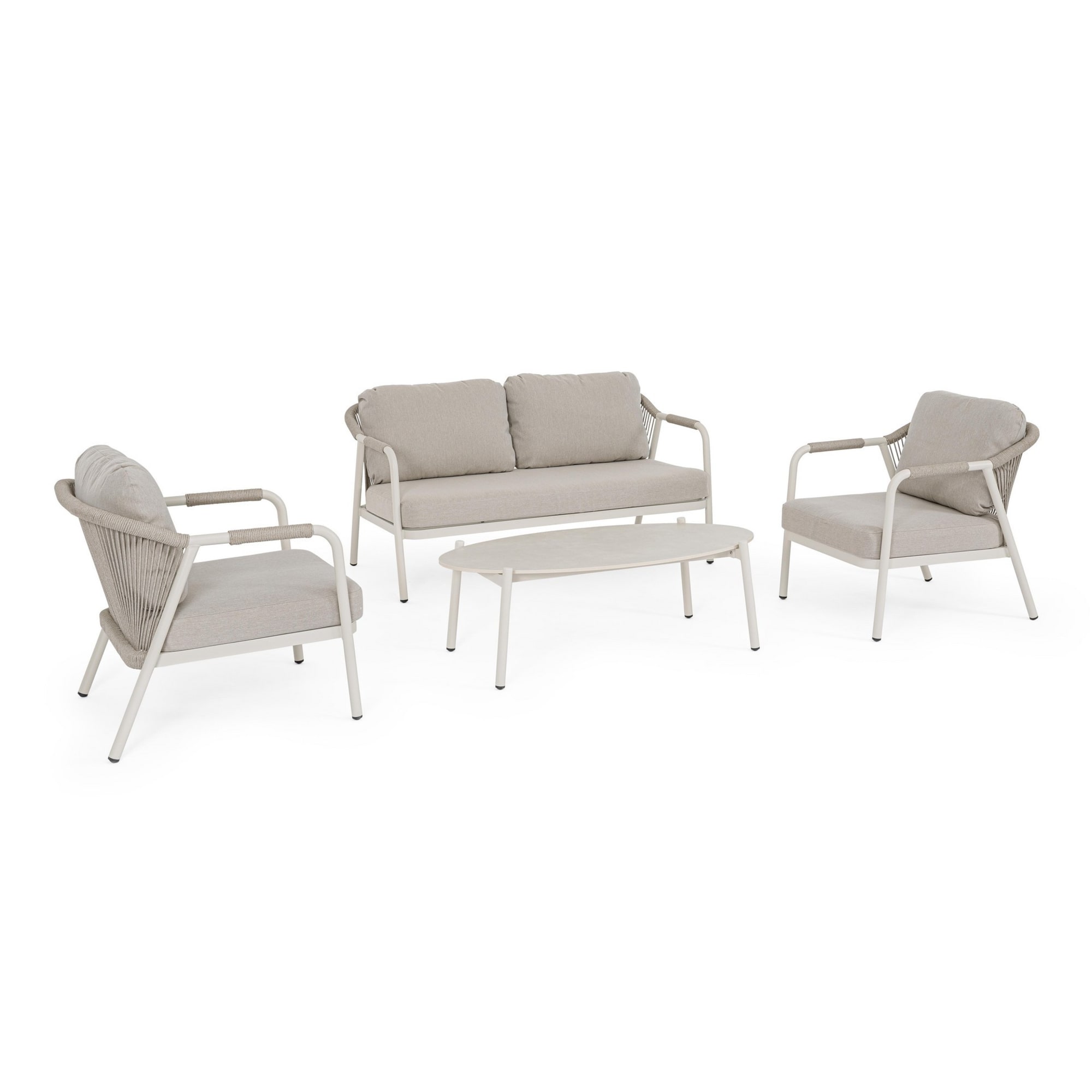 Set salotto VEJER in alluminio beige e tessuto tortora