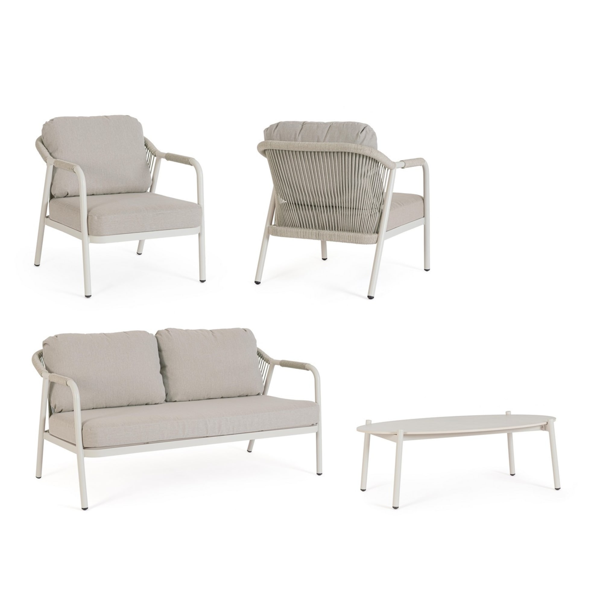 Set salotto VEJER in alluminio beige e tessuto tortora