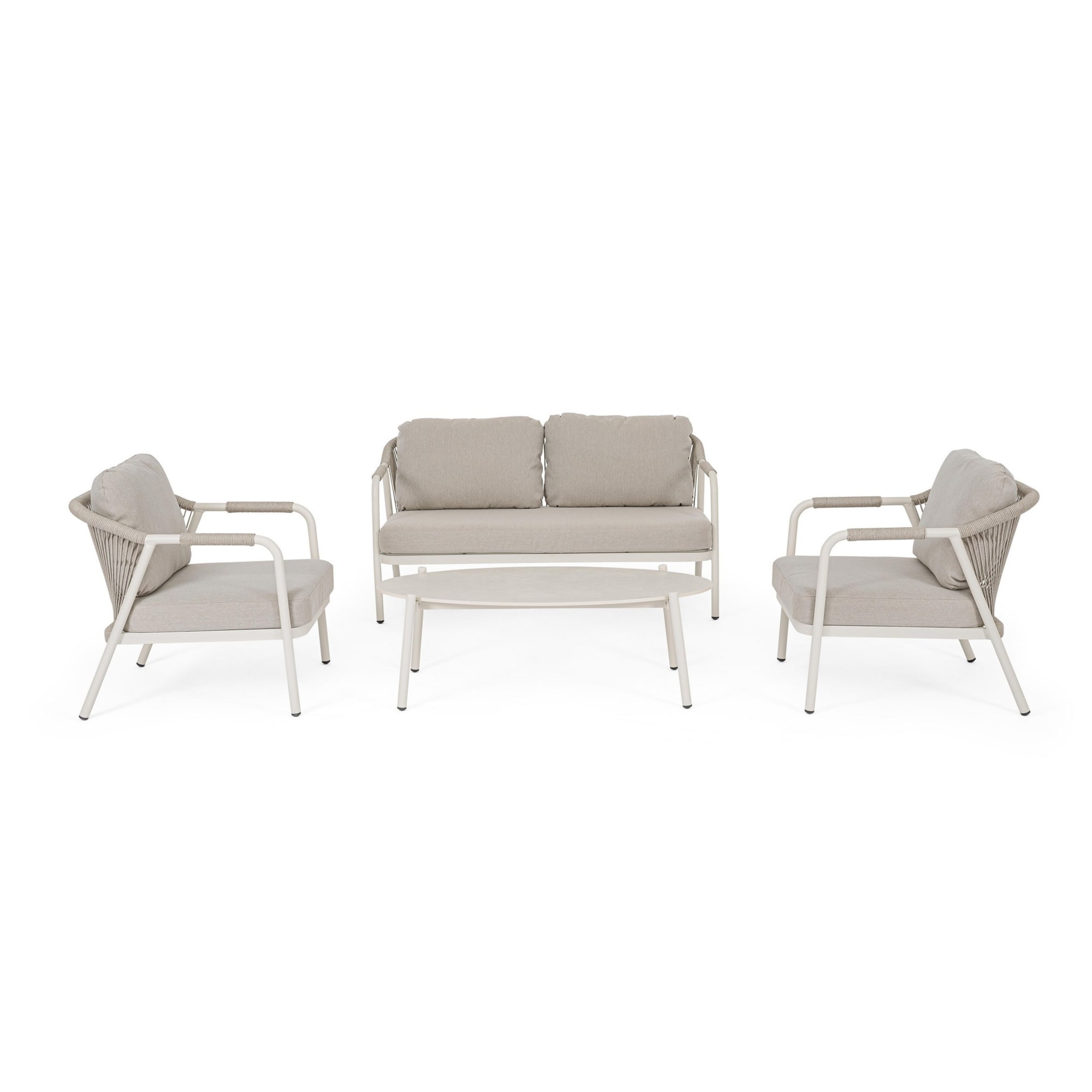 Set salotto VEJER in alluminio beige e tessuto tortora